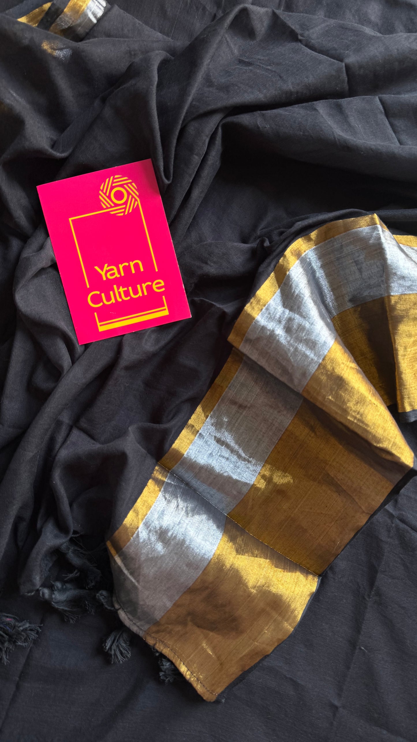 Black mul with silver and antique gold zari border - YCBCMCNO57