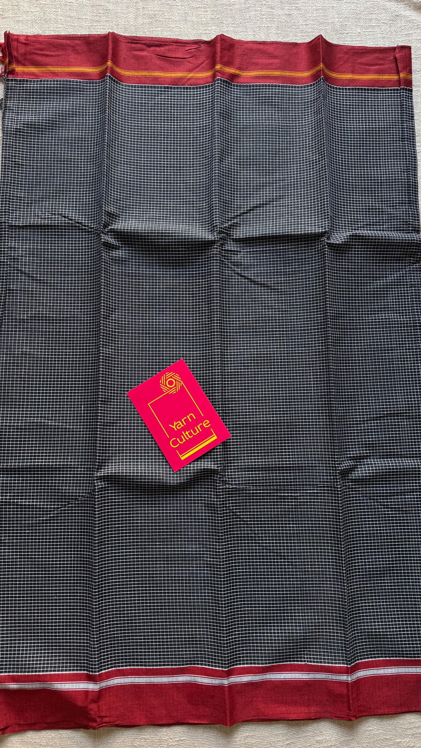 Classic black and white checks with maroon border, patteda anchu, soft cotton - YCLOKC222