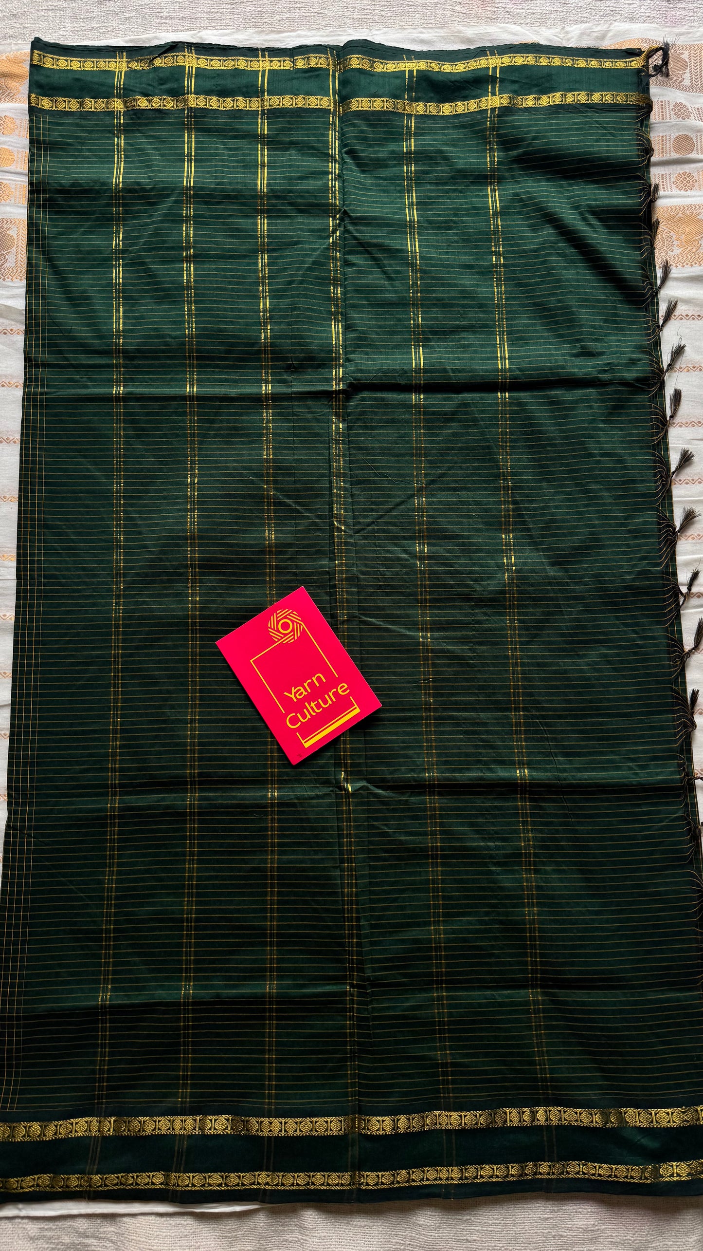 Dark green, arani checks saree, cotton silk - YCCOTNAUG18