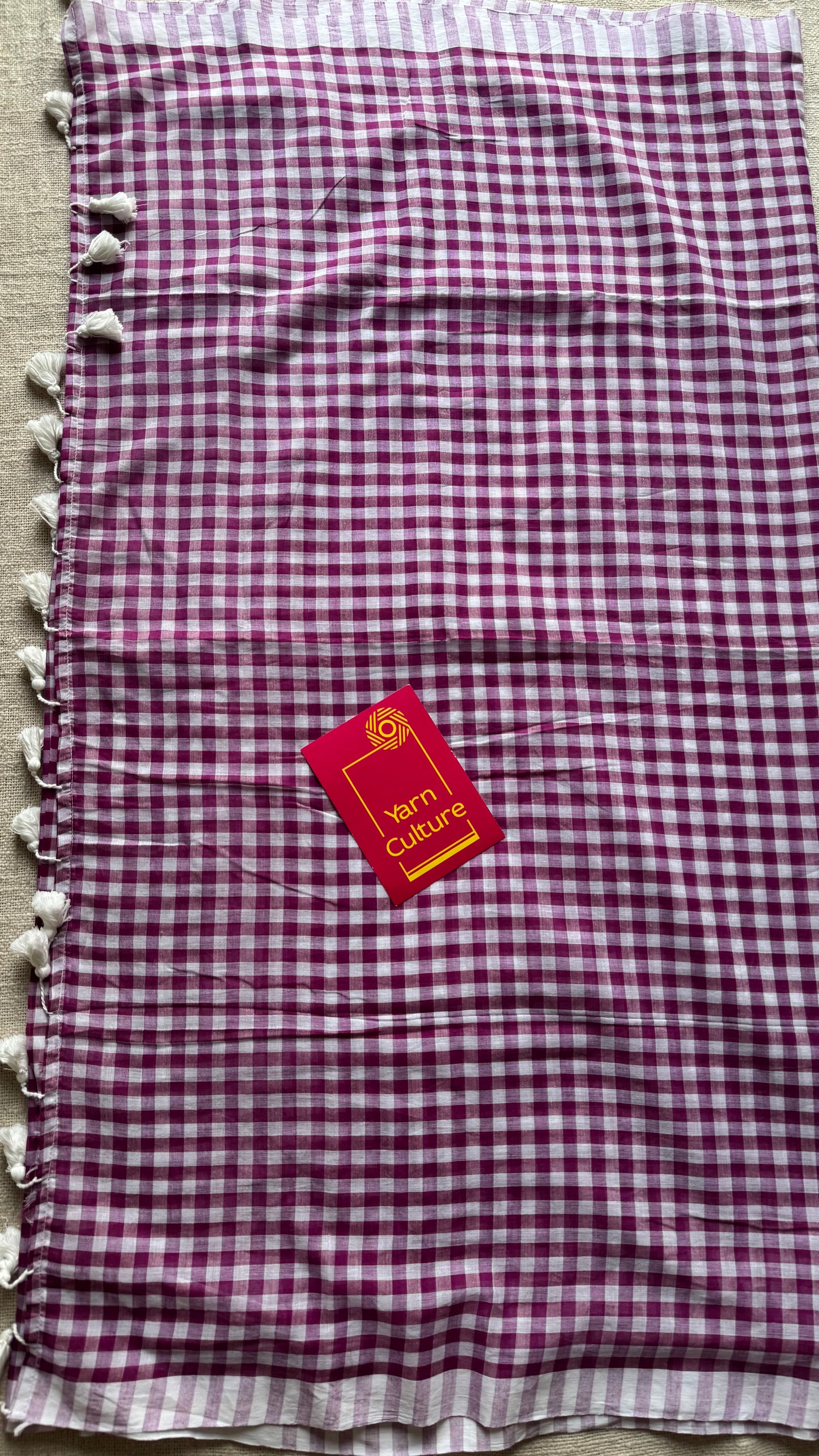 Purple and white checkered mul cotton saree  - YCBCMCCMA30