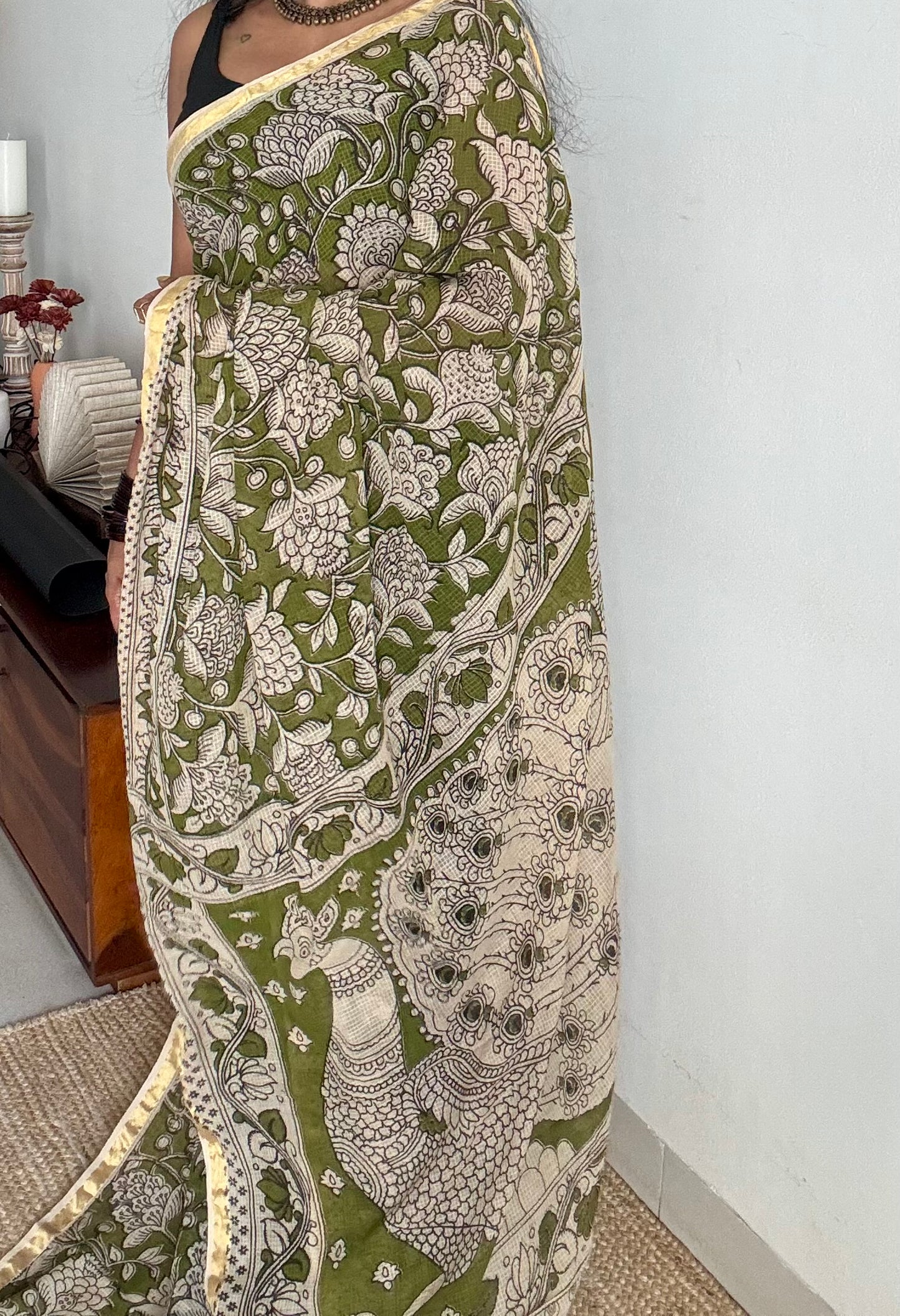 Light green floral kalamkari saree in kota - YCWOTDMA358
