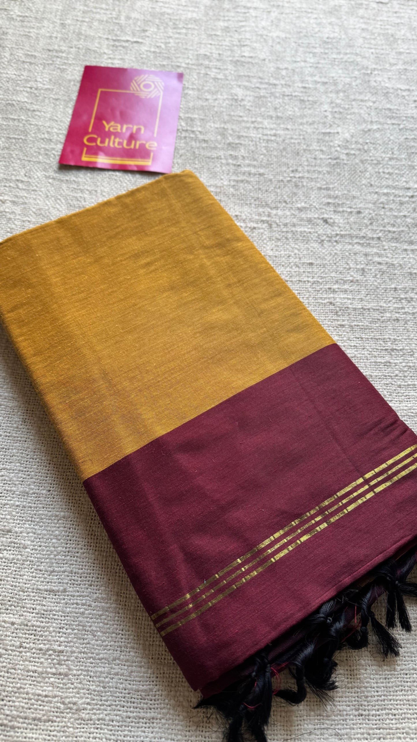 Yellow with maroon temple border, cotton silk - YCCOTNCSDE96