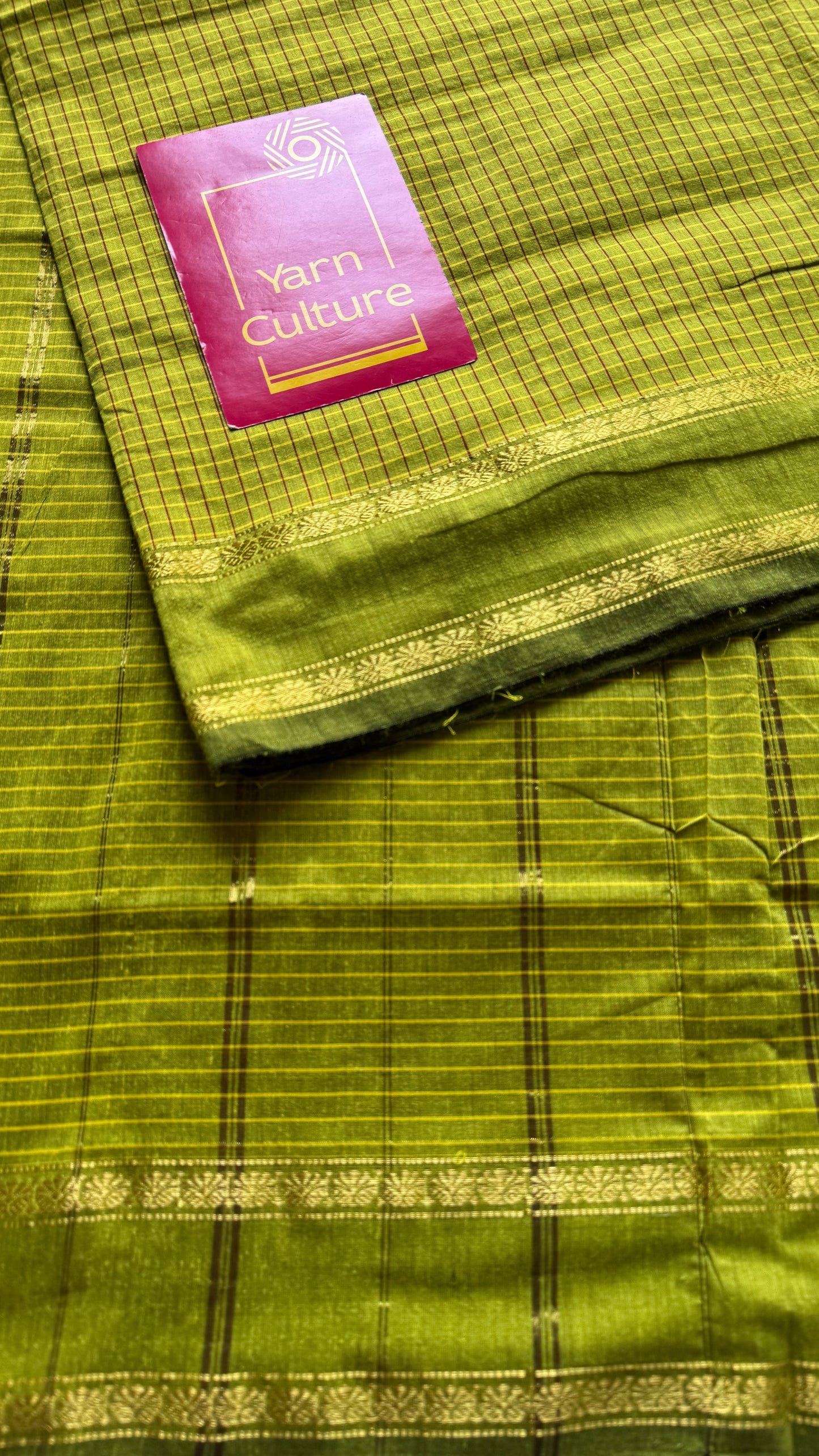 Olive Green, Arani checks, cotton silk - YCCOTNOCAR04