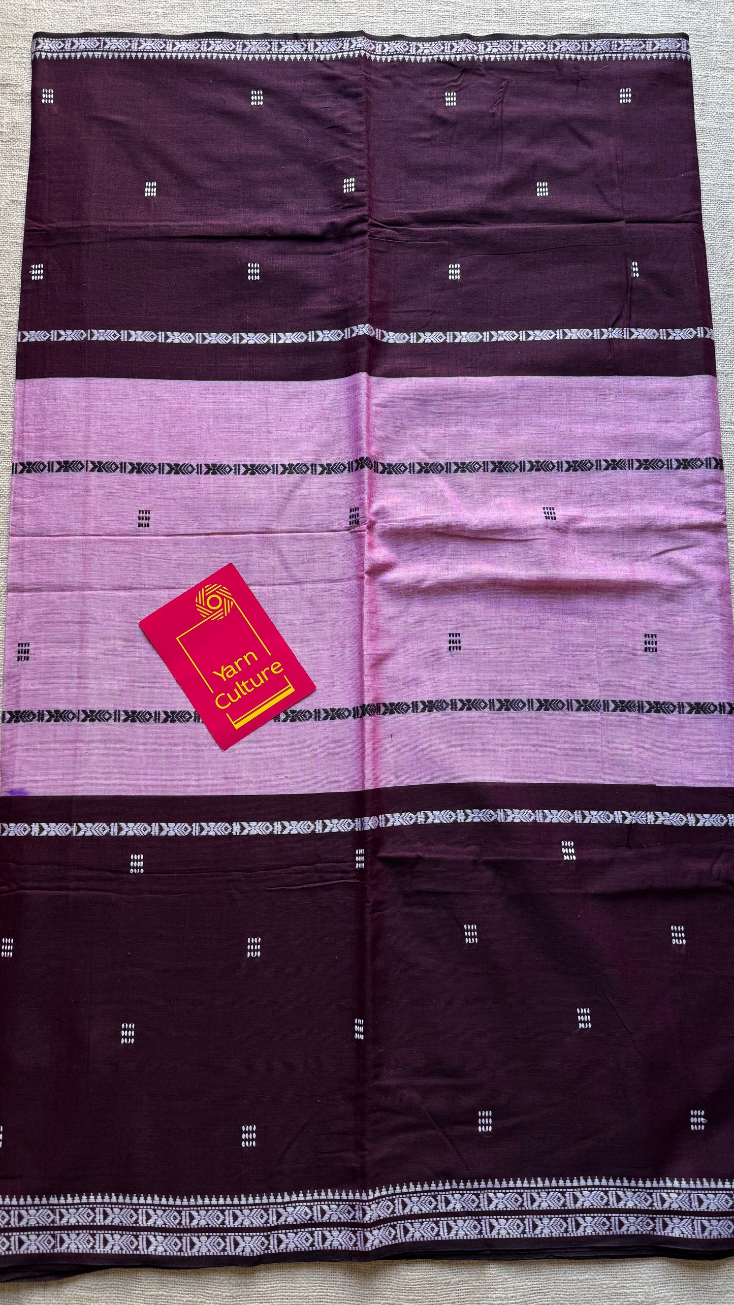 Dhonekhali handloom soft cotton saree, pink with dark maroon and woven buttas - YCBCDFE251