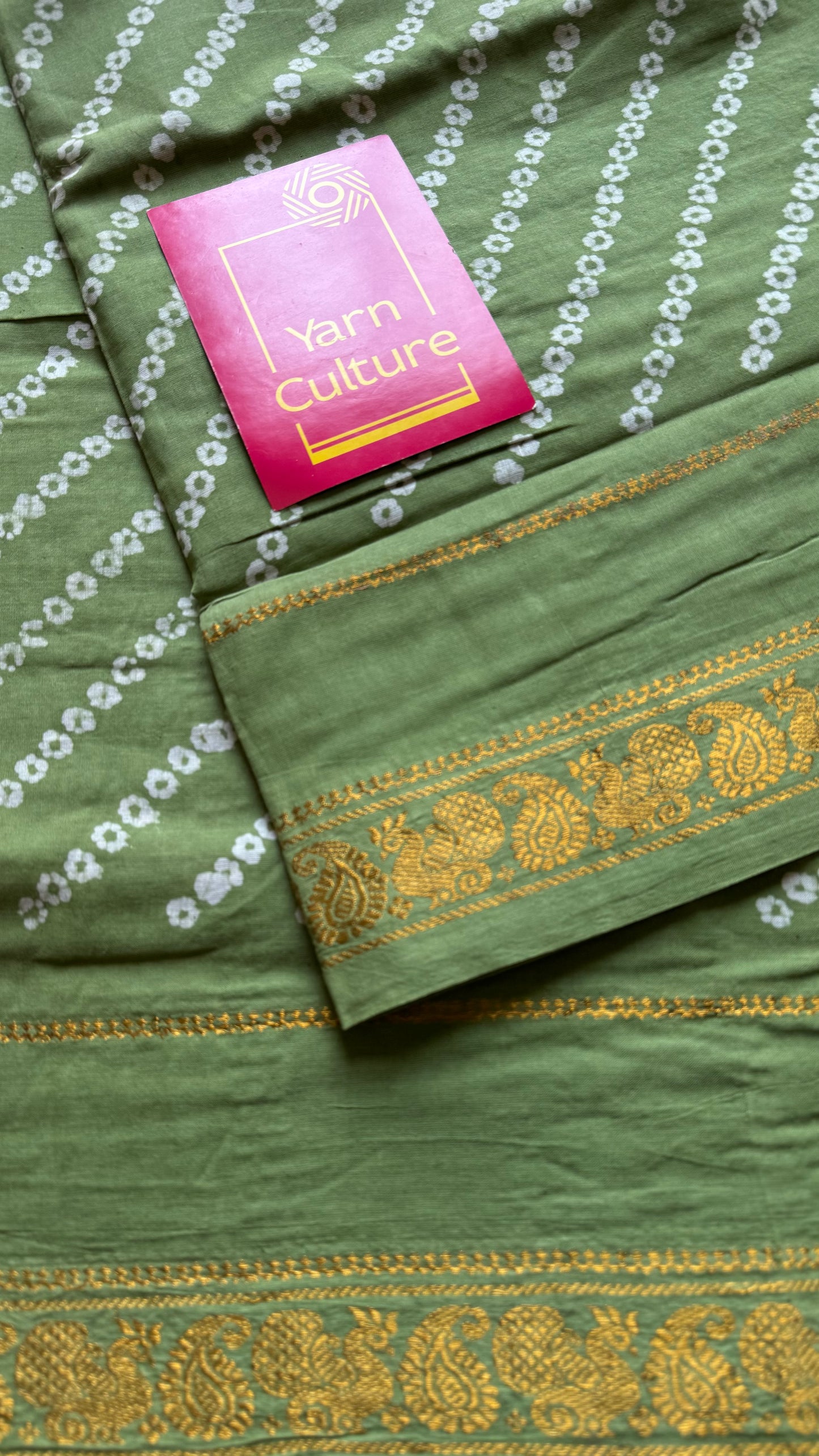 Pastel pista green, wax dot printed sungudi, kattuchayam dyed madurai cotton - YCCOTNMSAP159