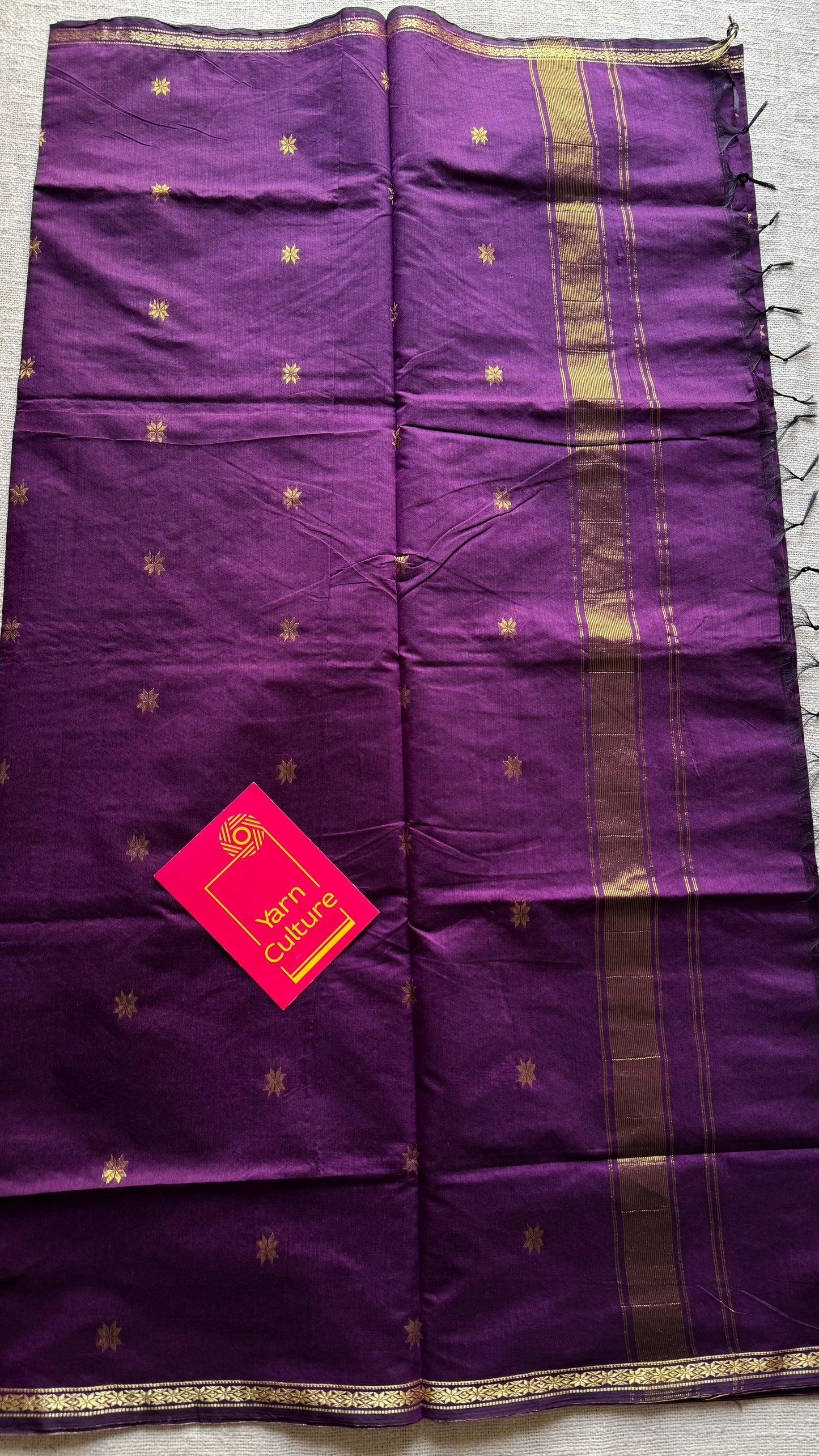 Grape wine, gold buttas, semi maheshwari cotton silk - YCCOTNCSDE87