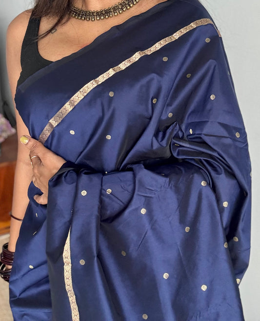 Midnight blue single zari line kanchi semi silk saree - YCSOKSSFE47