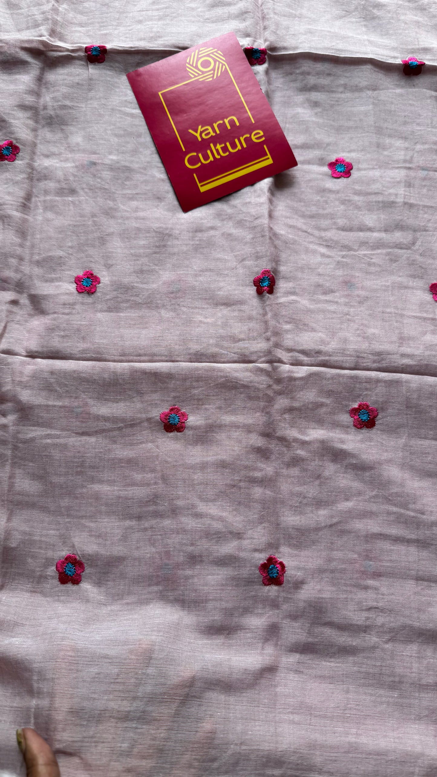 Pink floral embroidered mul cotton saree  - YCBCMCAP45