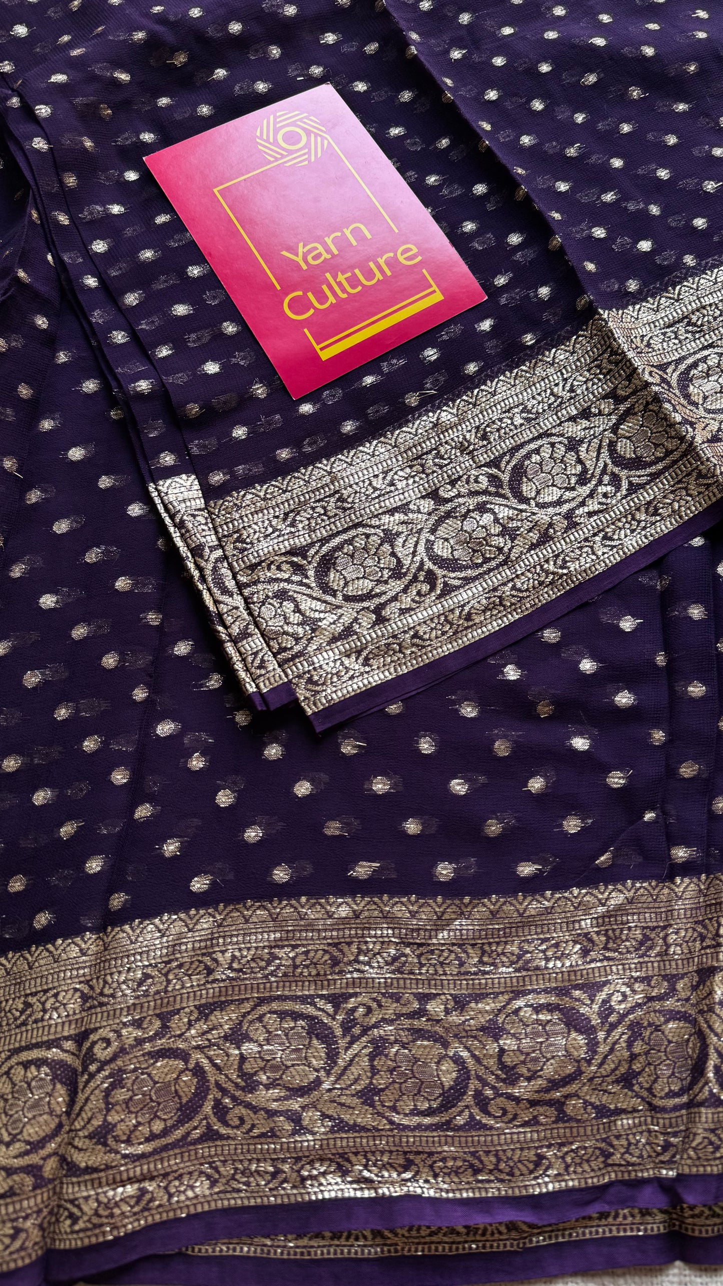 Purple viscose georgette saree with zari motifs - YCDOSFE208