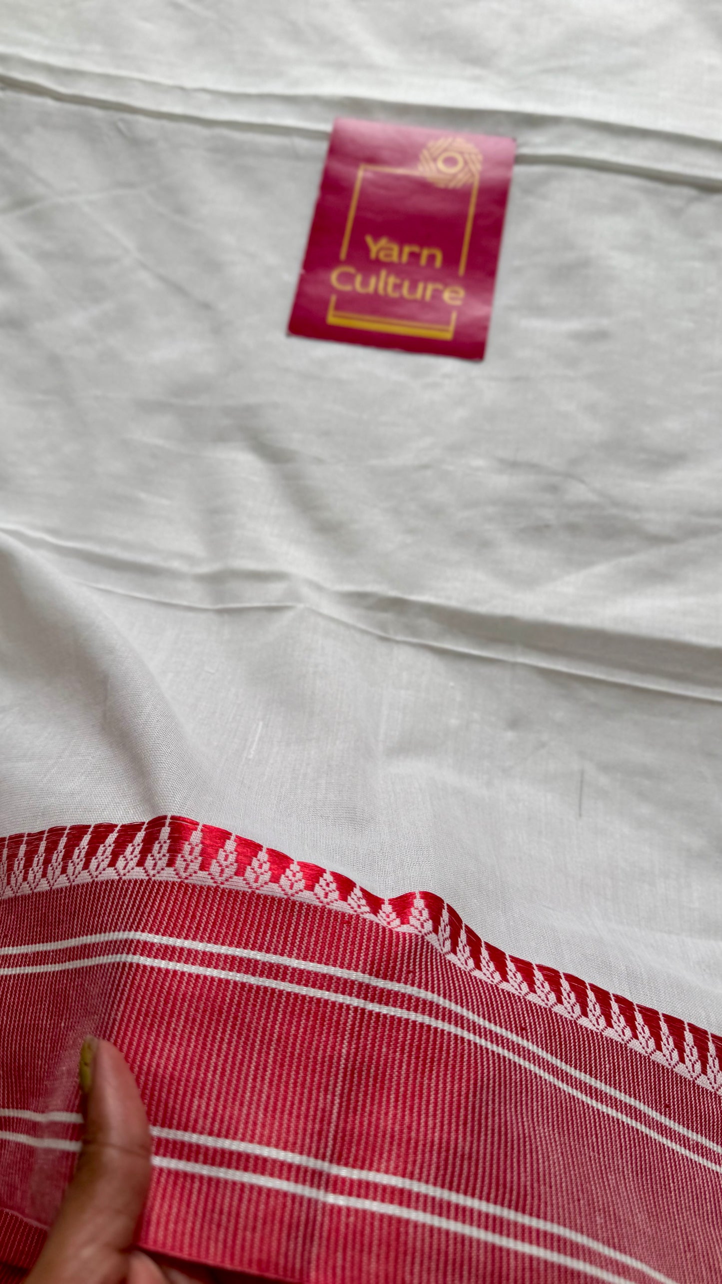 White with red thread border, soft cotton - YCBCDP11