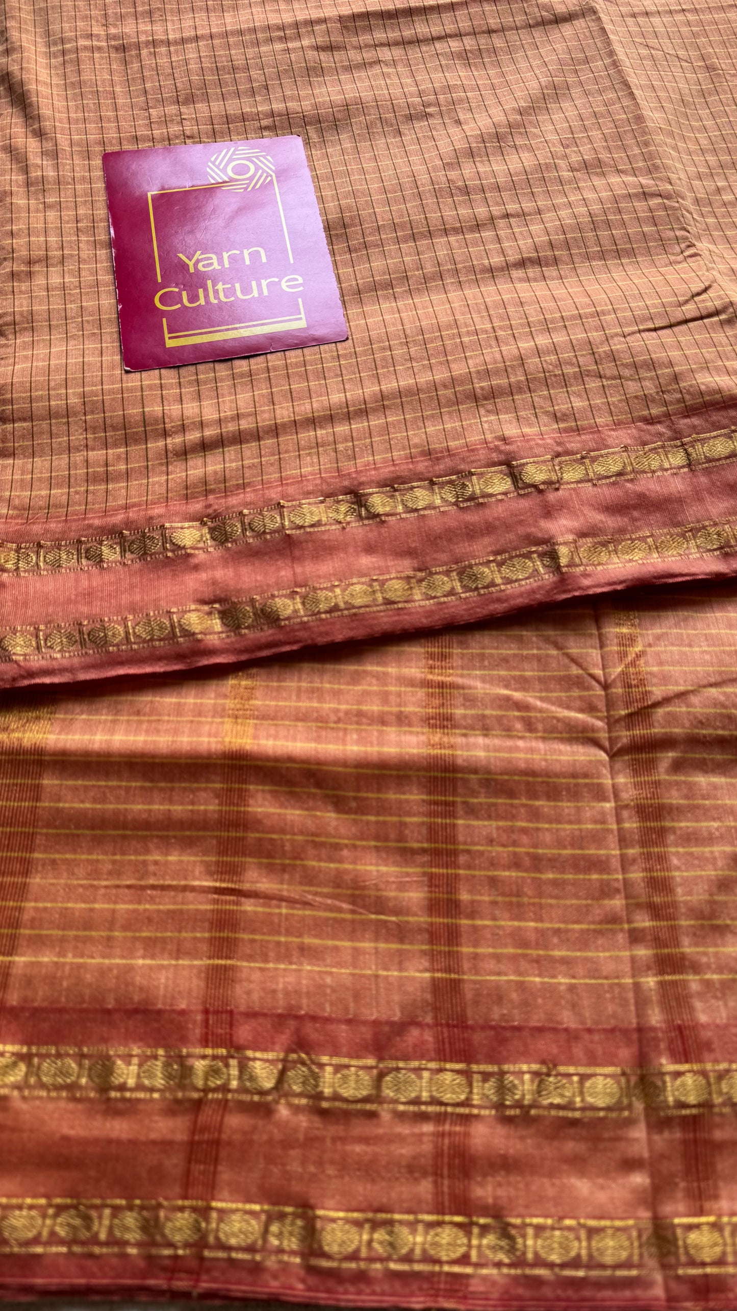 Salmon peach, arani checks, cotton silk - YCCOTNOCAR10