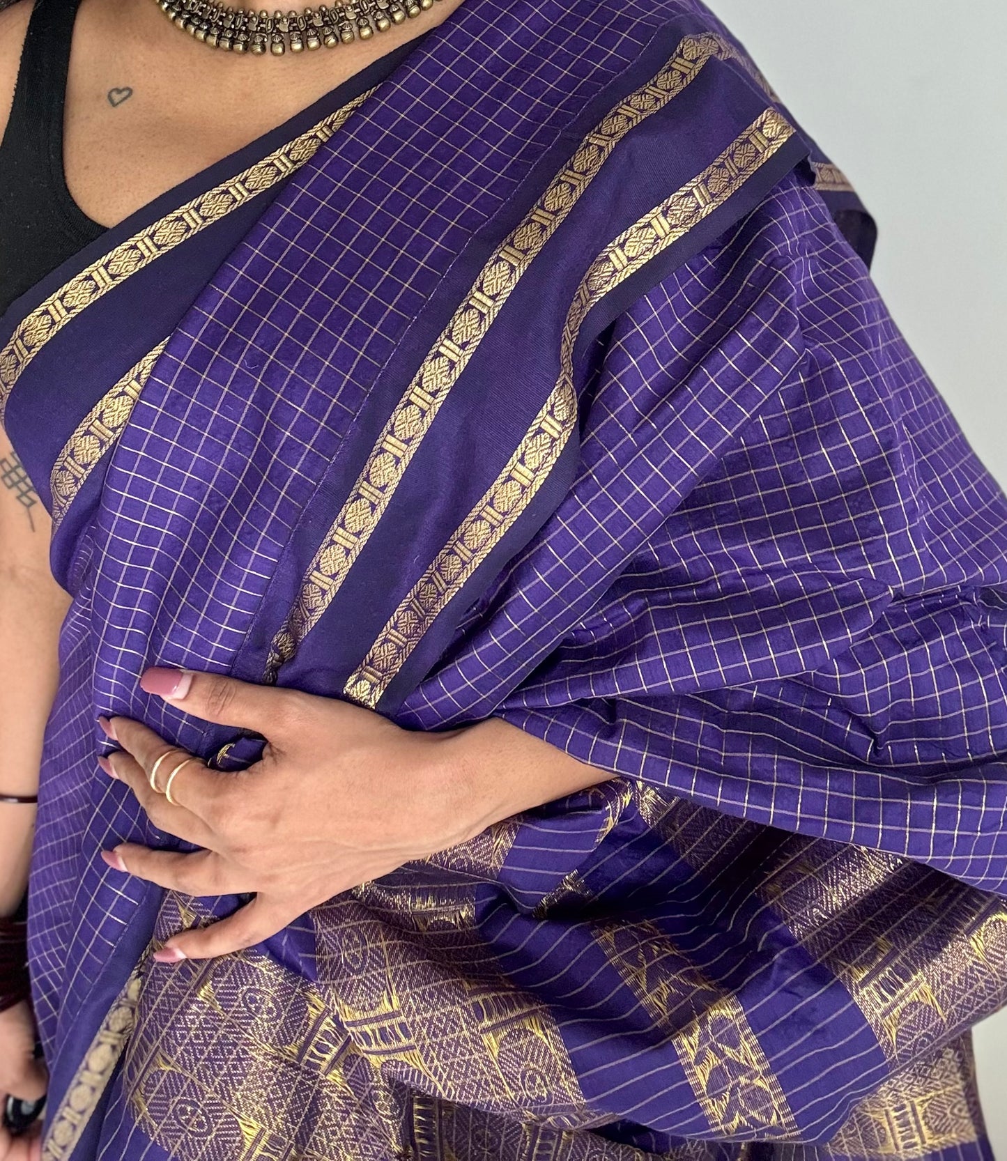 Purple, arani zari checks saree, cotton silk - YCCOTNAUG13