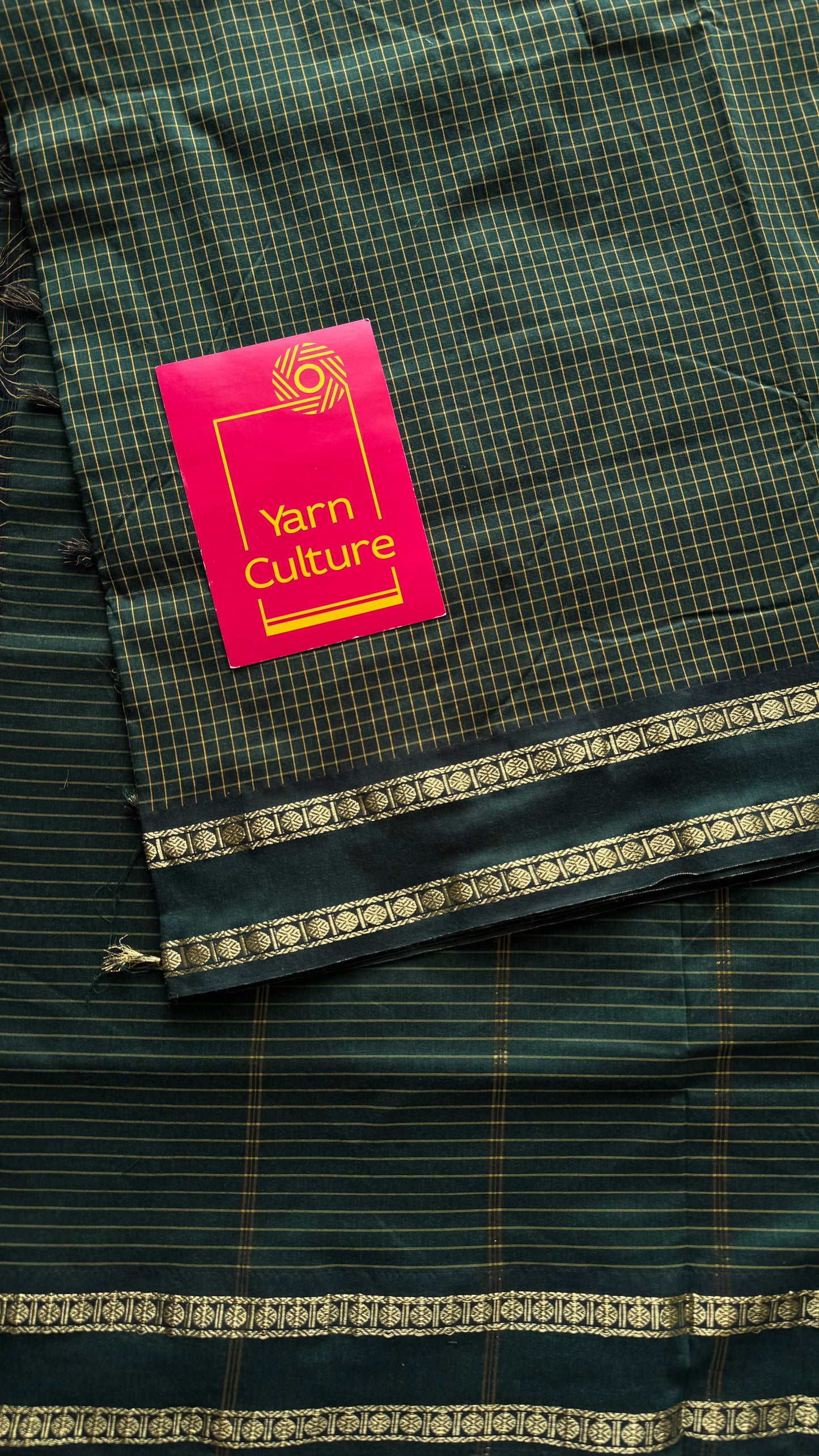 Dark green, arani checks, cotton silk - YCCOTNJUAR08