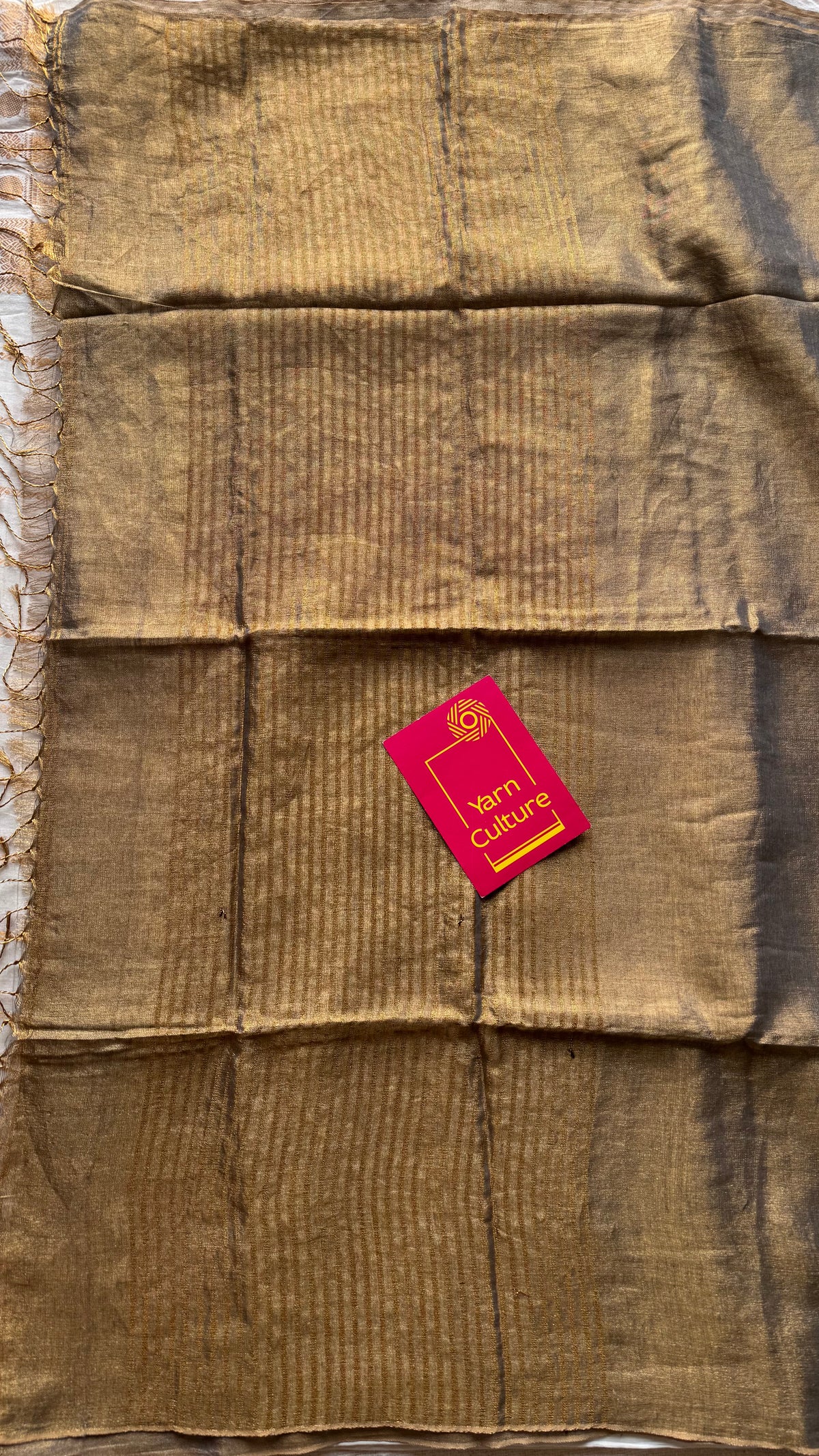 Bronze with gold, dual tone metallic tissue linen saree - YCBCLTOC61