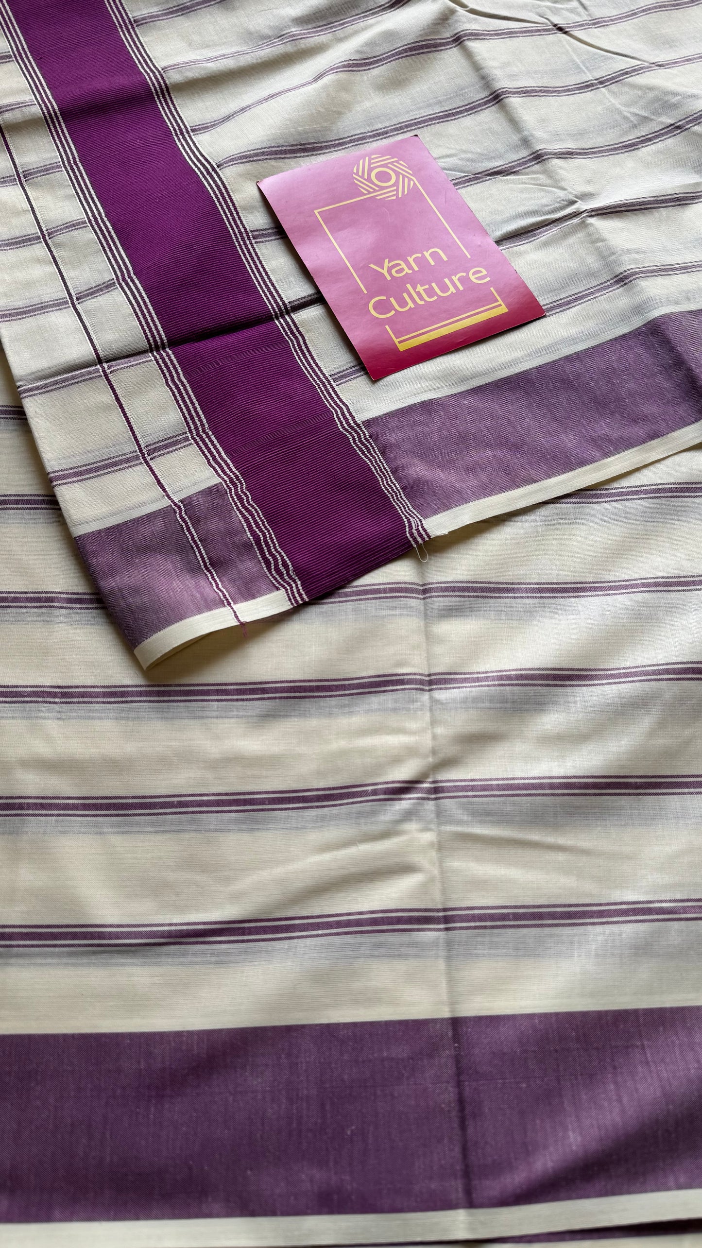 Ivory Kerala cotton saree with purple pink (vadamalli) stripes and border - YCIEKCFE322