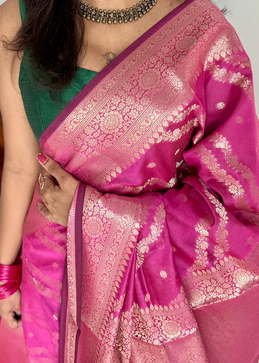 Ruby floral zari, Banarasi semi-georgette - YCDESE16