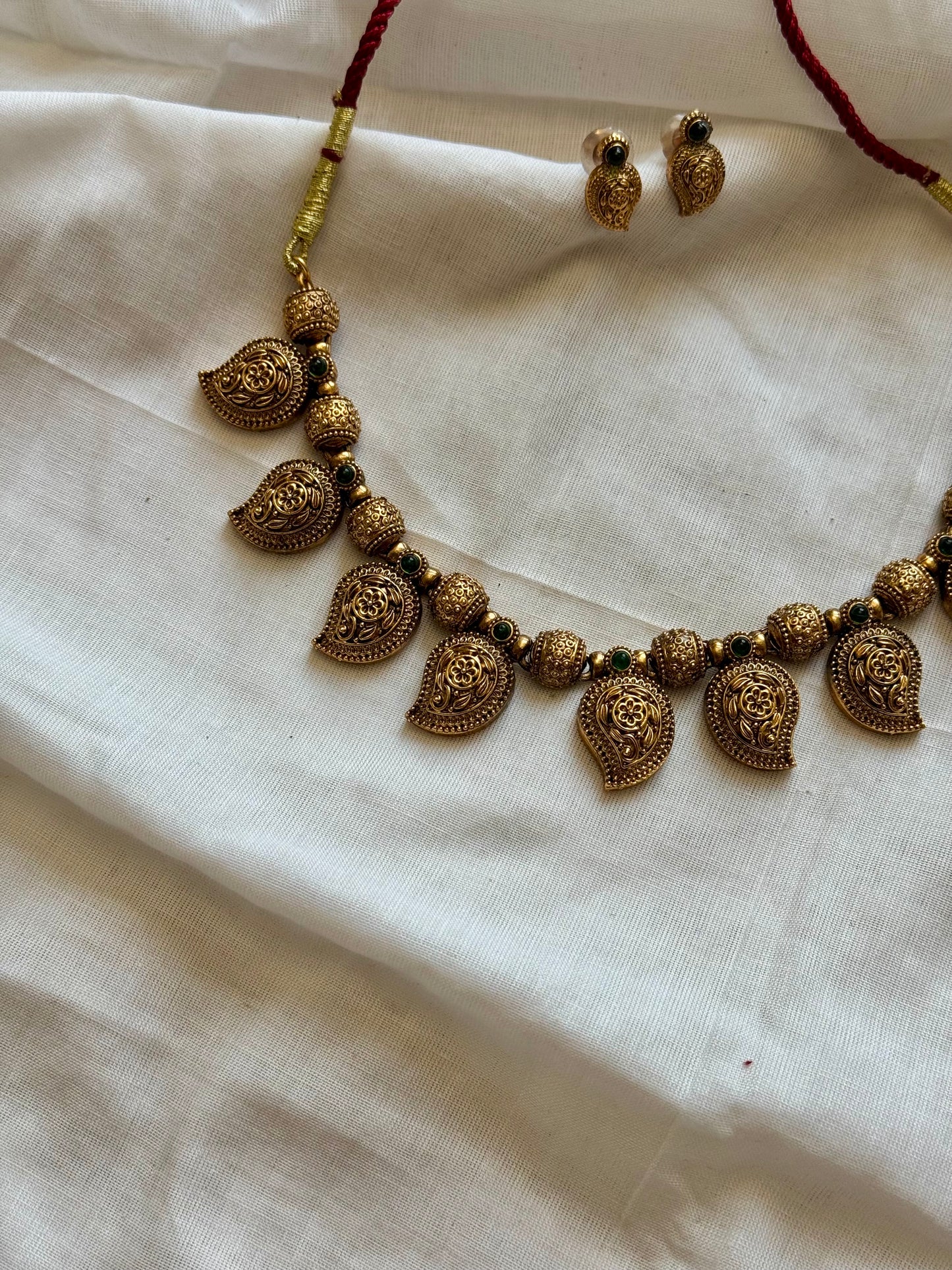 Mango shaped pendant neckpiece in antique gold, with earrings - YCGPNP623