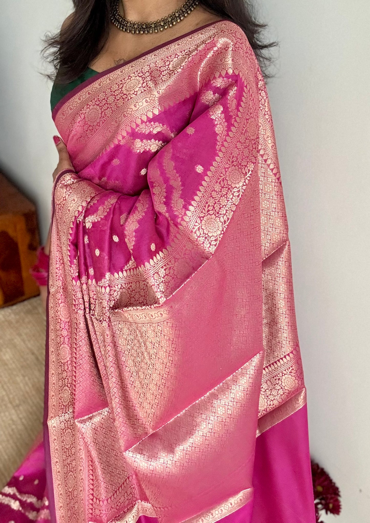 Ruby floral zari, Banarasi semi-georgette - YCDESE16