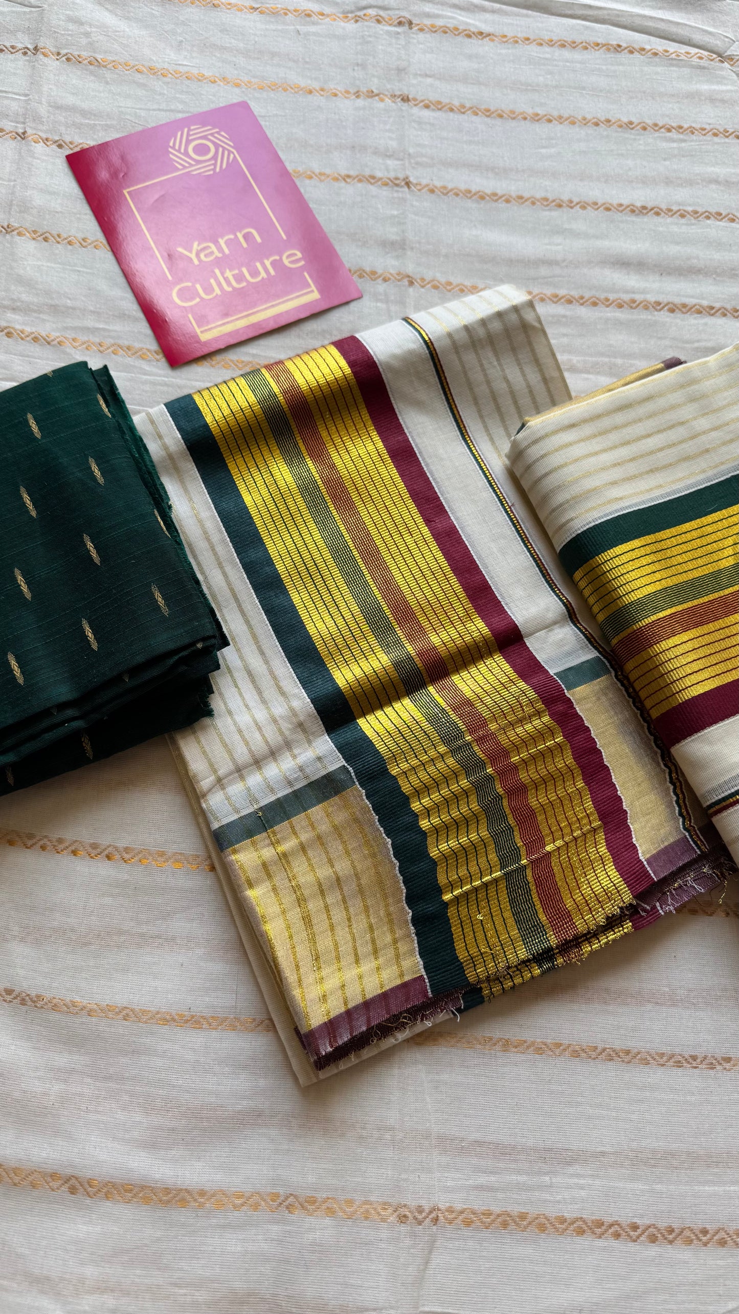 Set mund, green, maroon and gold soft cotton, striped - YCIEON120