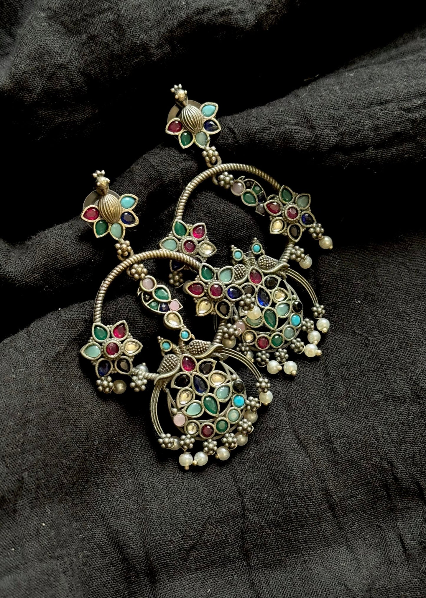 Peacock dangler earring with multicolour stones - YCOSED592