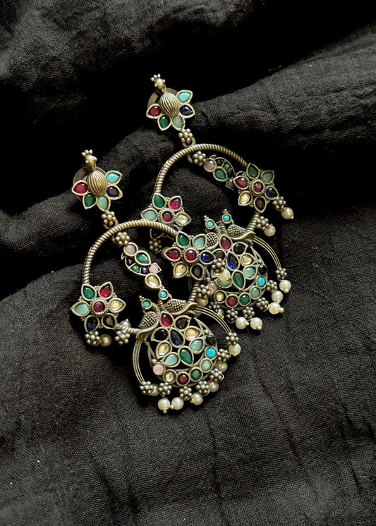 Peacock dangler earring with multicolour stones - YCOSED592