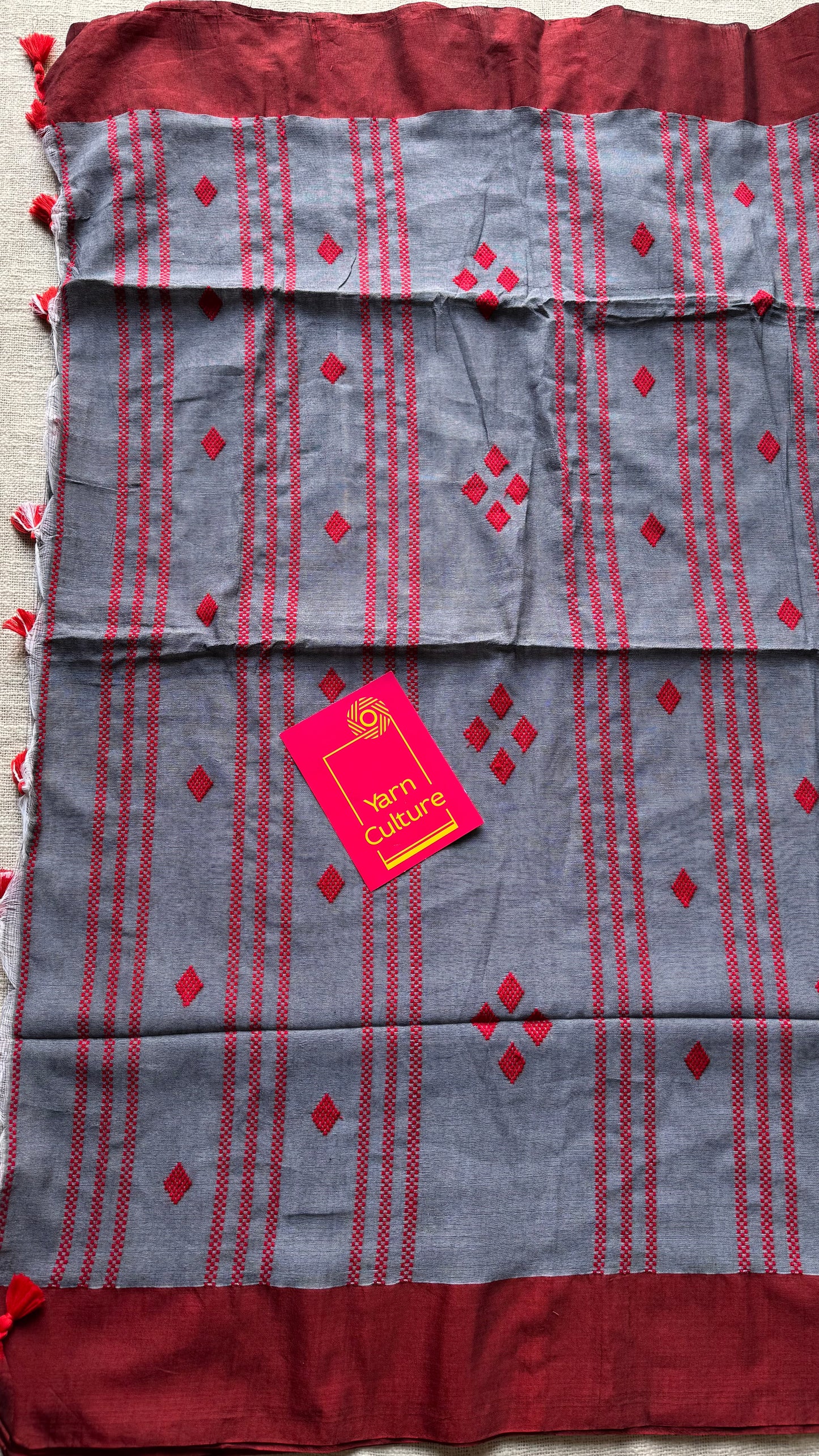Grey with maroon, soft khadi cotton with woven motifs - YCBCKCDE24