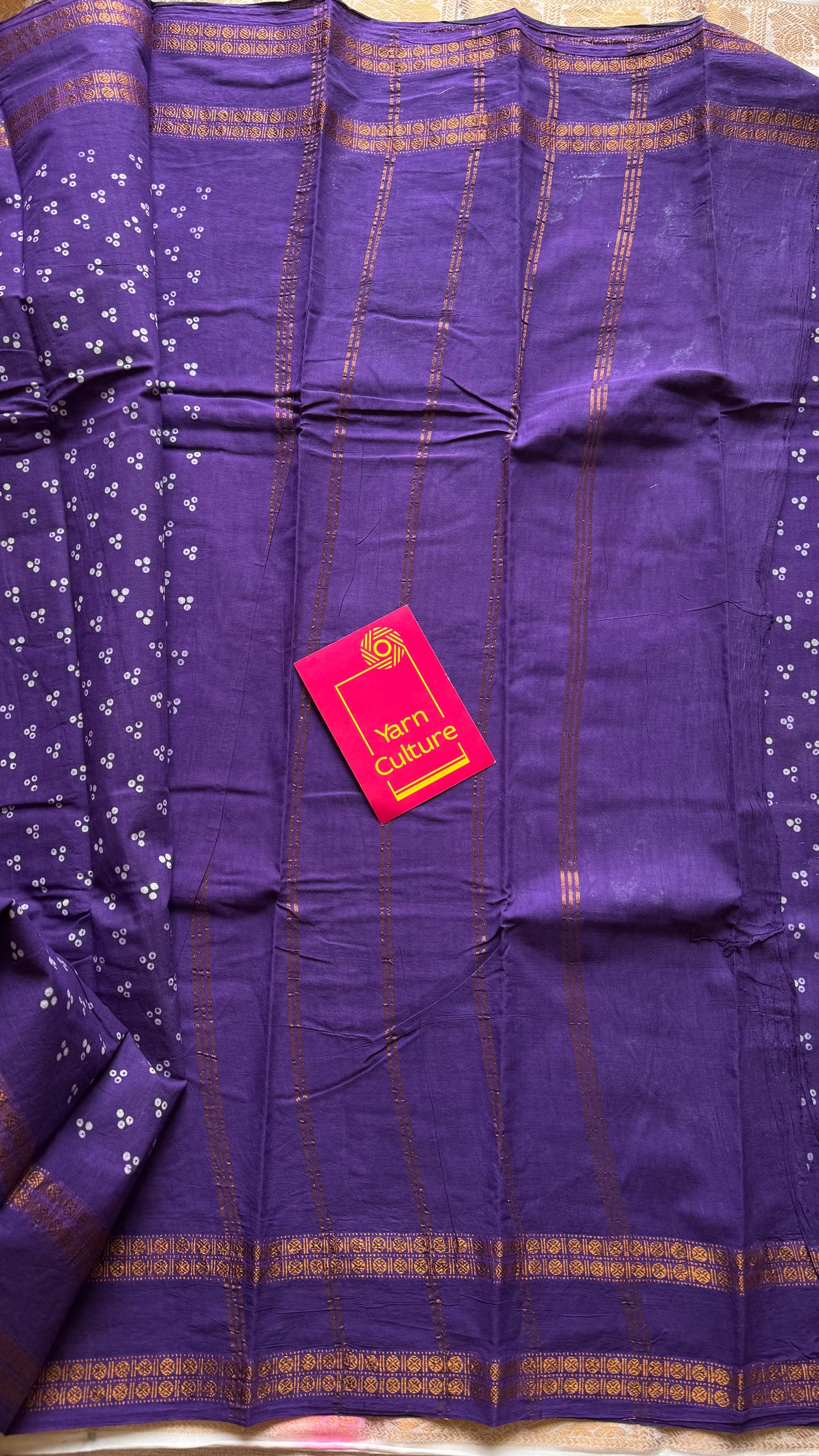 Purple, wax dot printed sungudi, kattuchayam dyed madurai cotton - YCCOTNMSAP151