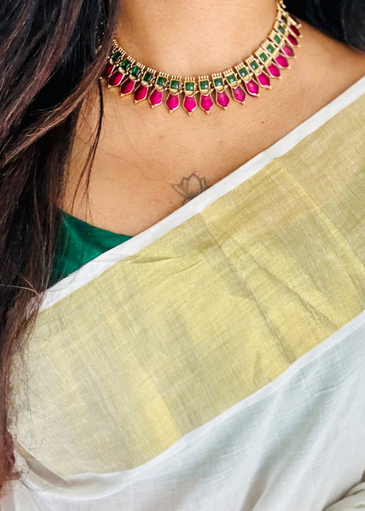 Purple pink (vadamalli) nagapadam neckpiece, with earrings - YCGPNP759