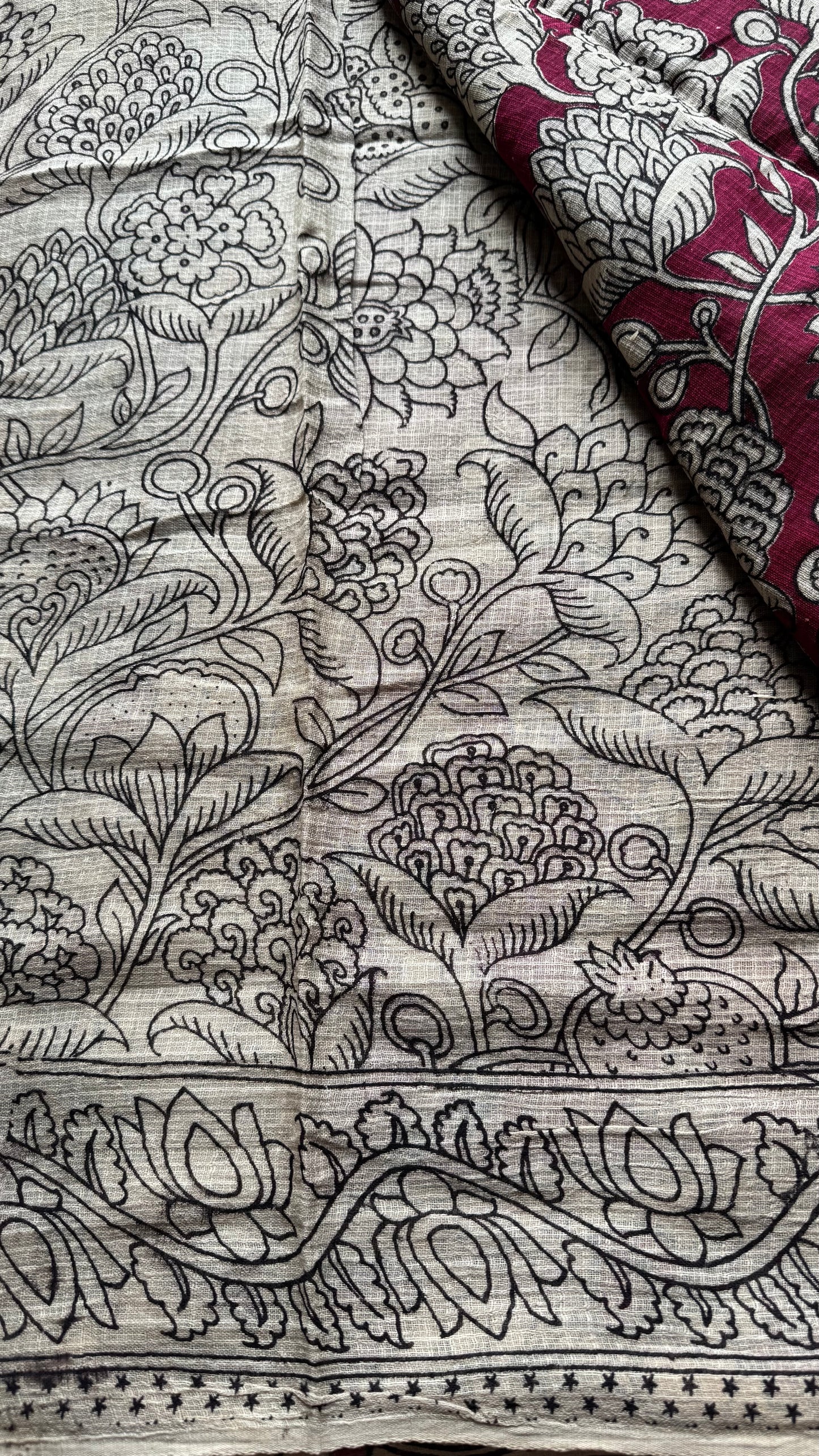 Crimson floral kalamkari saree in kota - YCWOTDMA354