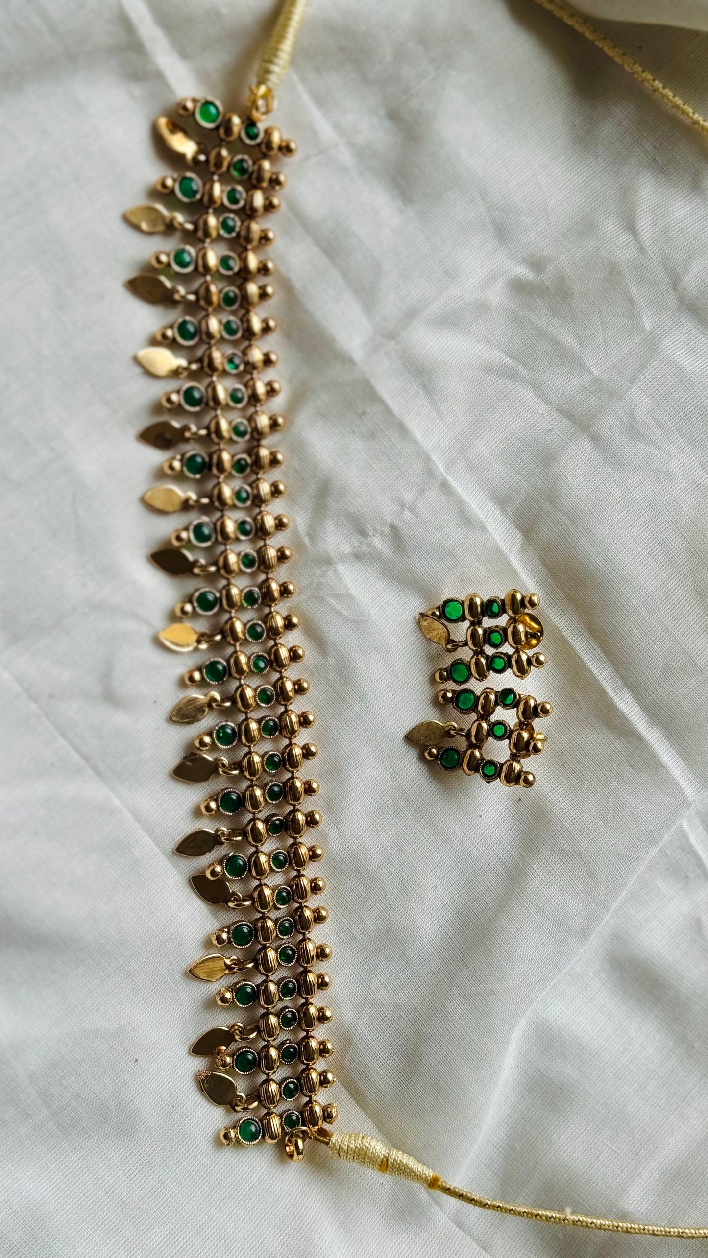 Elakkathali with green stones, with earrings - YCGPNP789