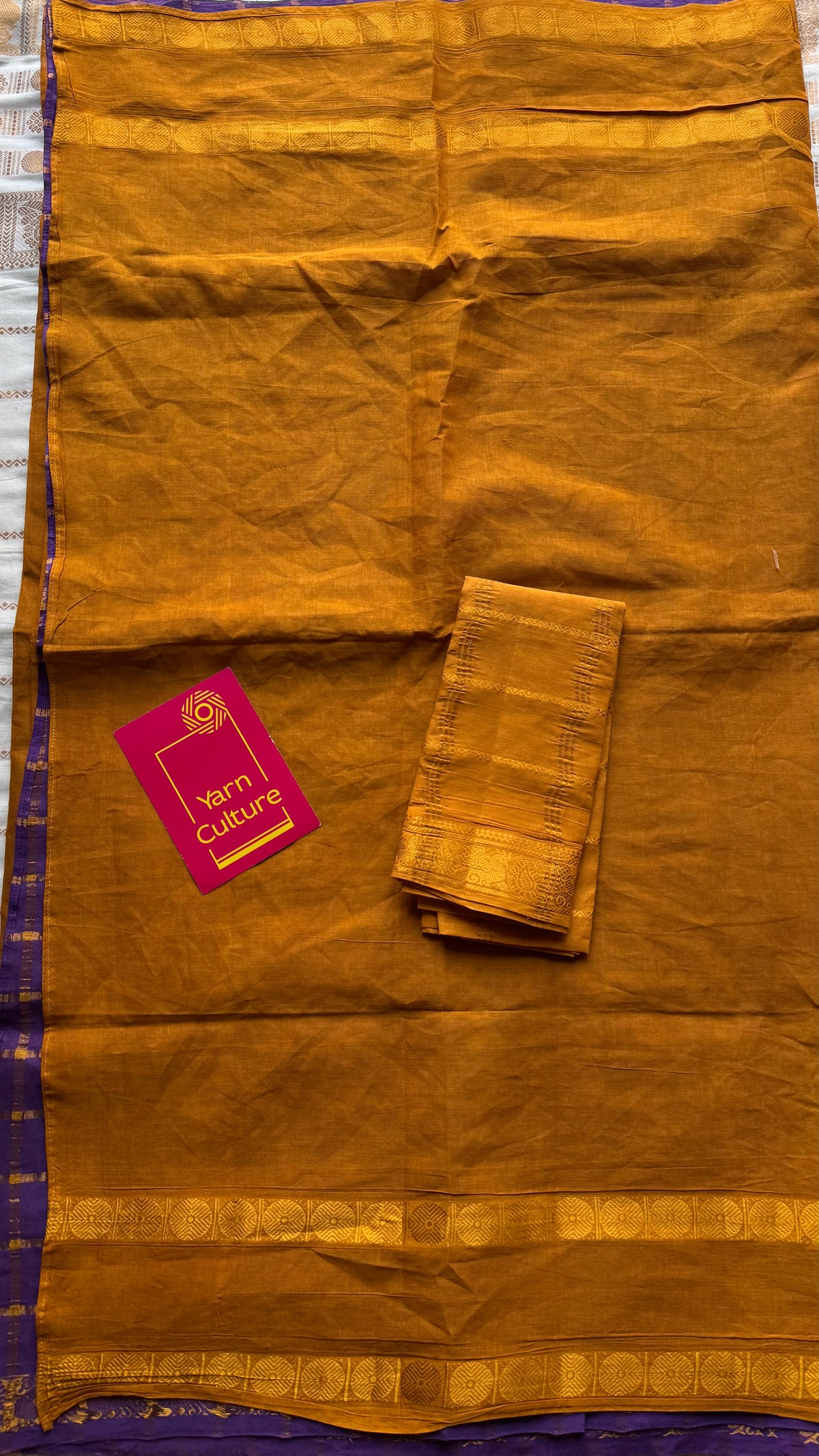 Turmeric yellow with purple, sungudi cotton half-half saree - YCCOTNIDOC13