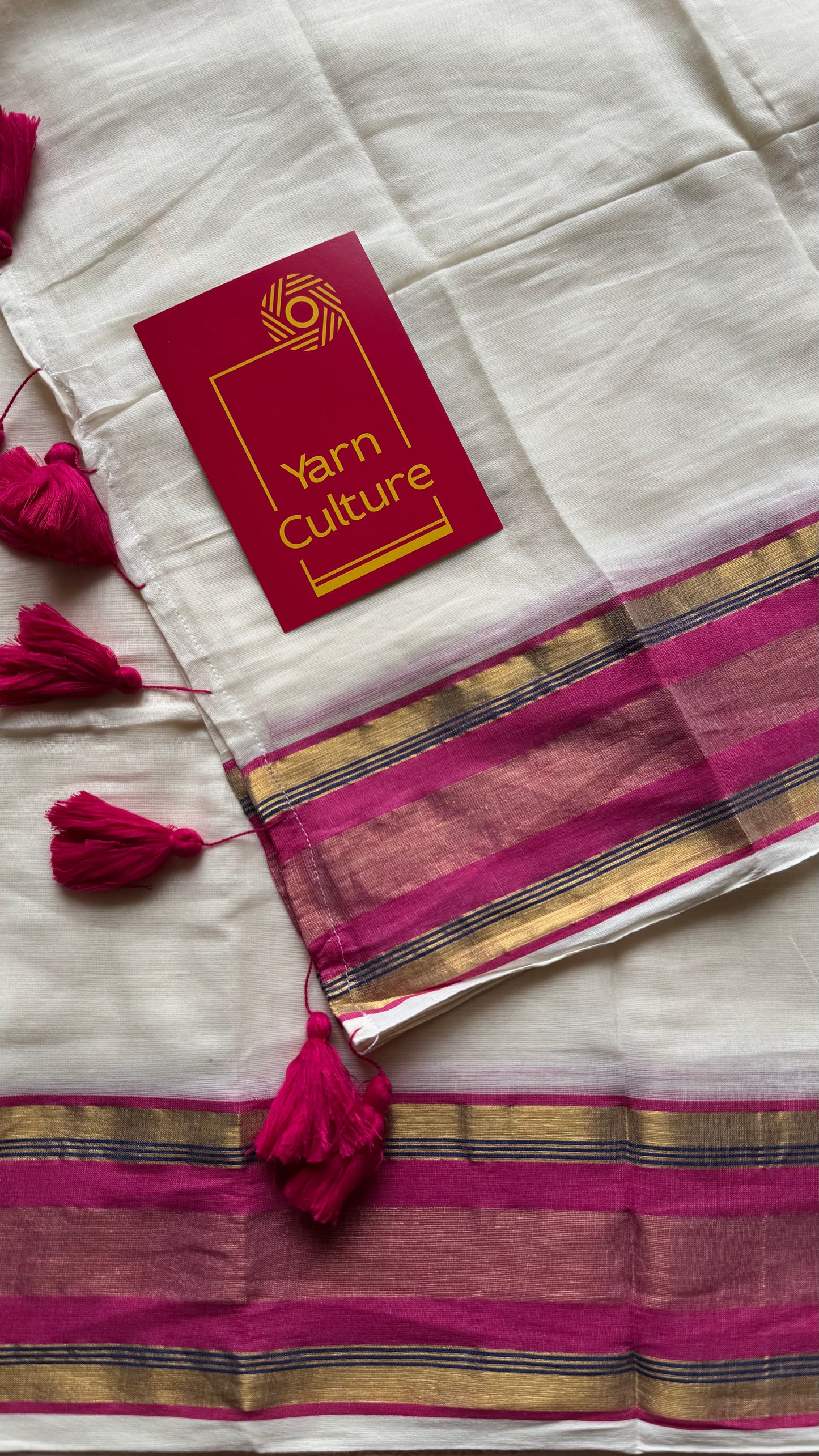 Ivory mul saree, hot pink and gold border  - YCIEON25