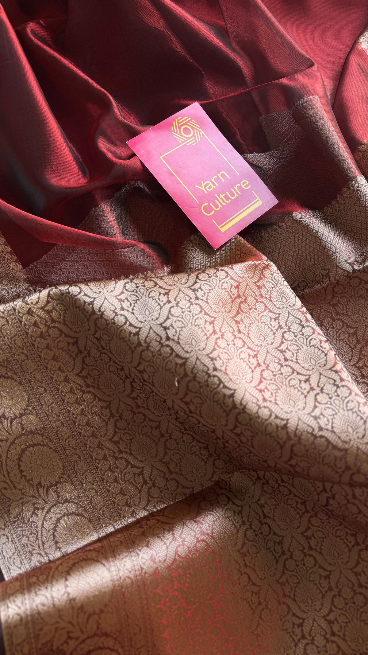 Dark red tissue Banarasi saree with zari border - YCBLTOC84