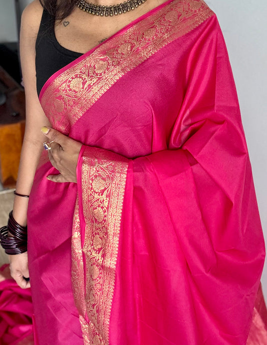 Peach pink Mysore semi crepe silk saree - YCLOKFE239