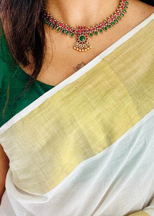 Ruby green palakka necklace with earrings - YCGPNP768