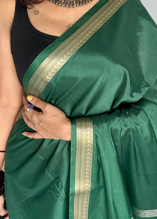 mysore semi crepe silk saree, mango motif zari border saree, mysore silk saree, lightweight silk saree, festive silk saree, traditional silk saree