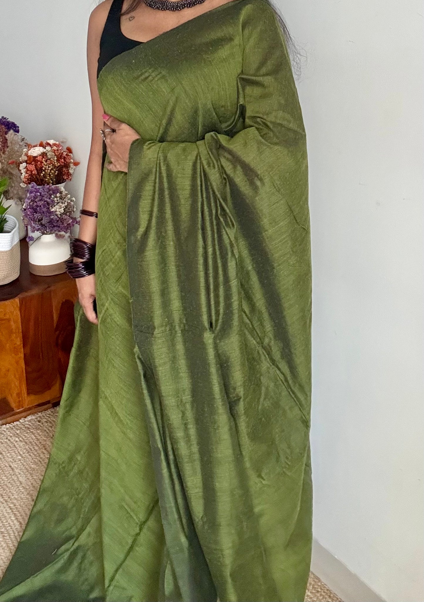 Olive green soft cotton saree  - YCBCKCAP18