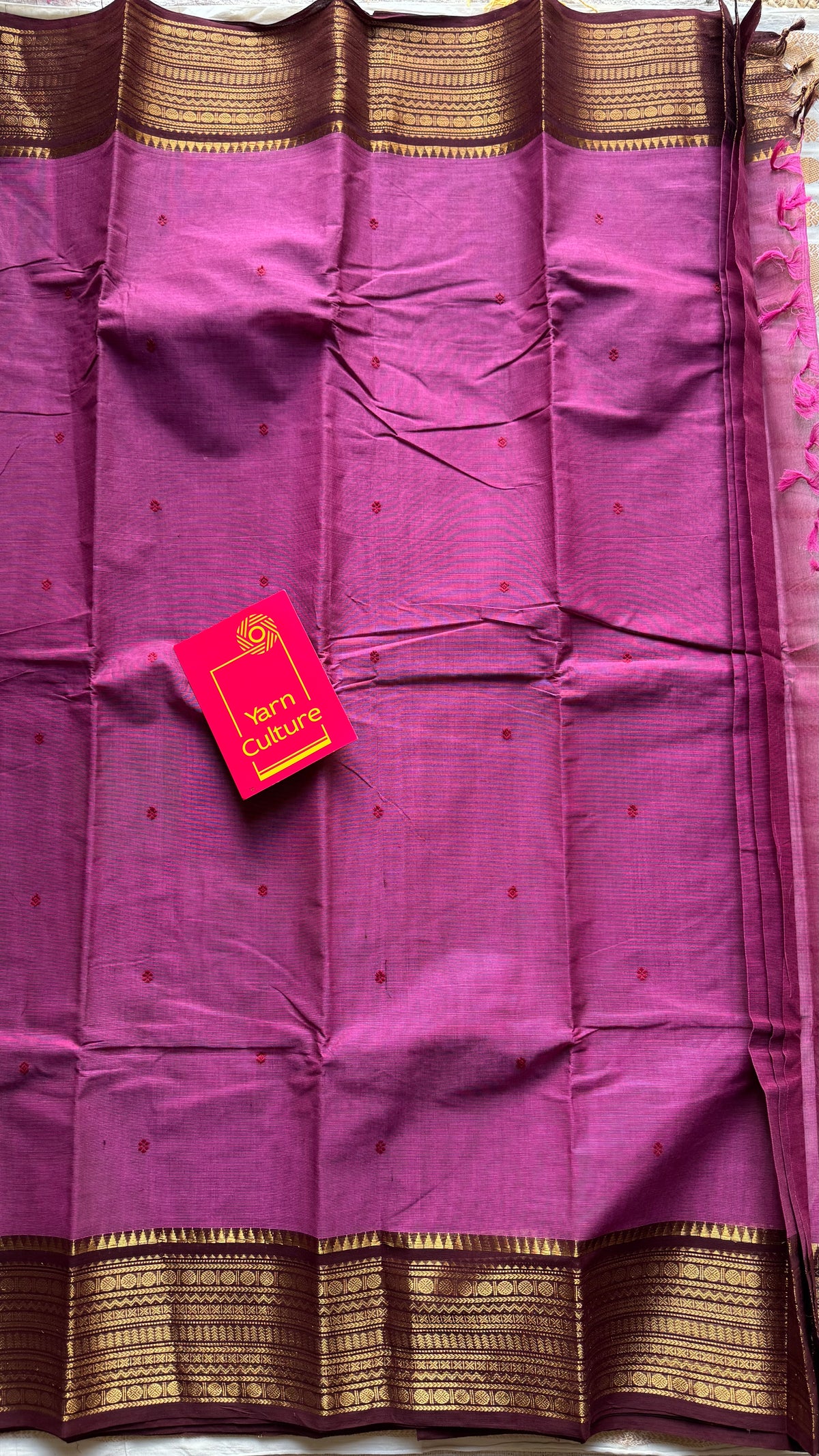 Berry pink with maroon zari border chettinad cotton saree - YCCOTNCKSE13