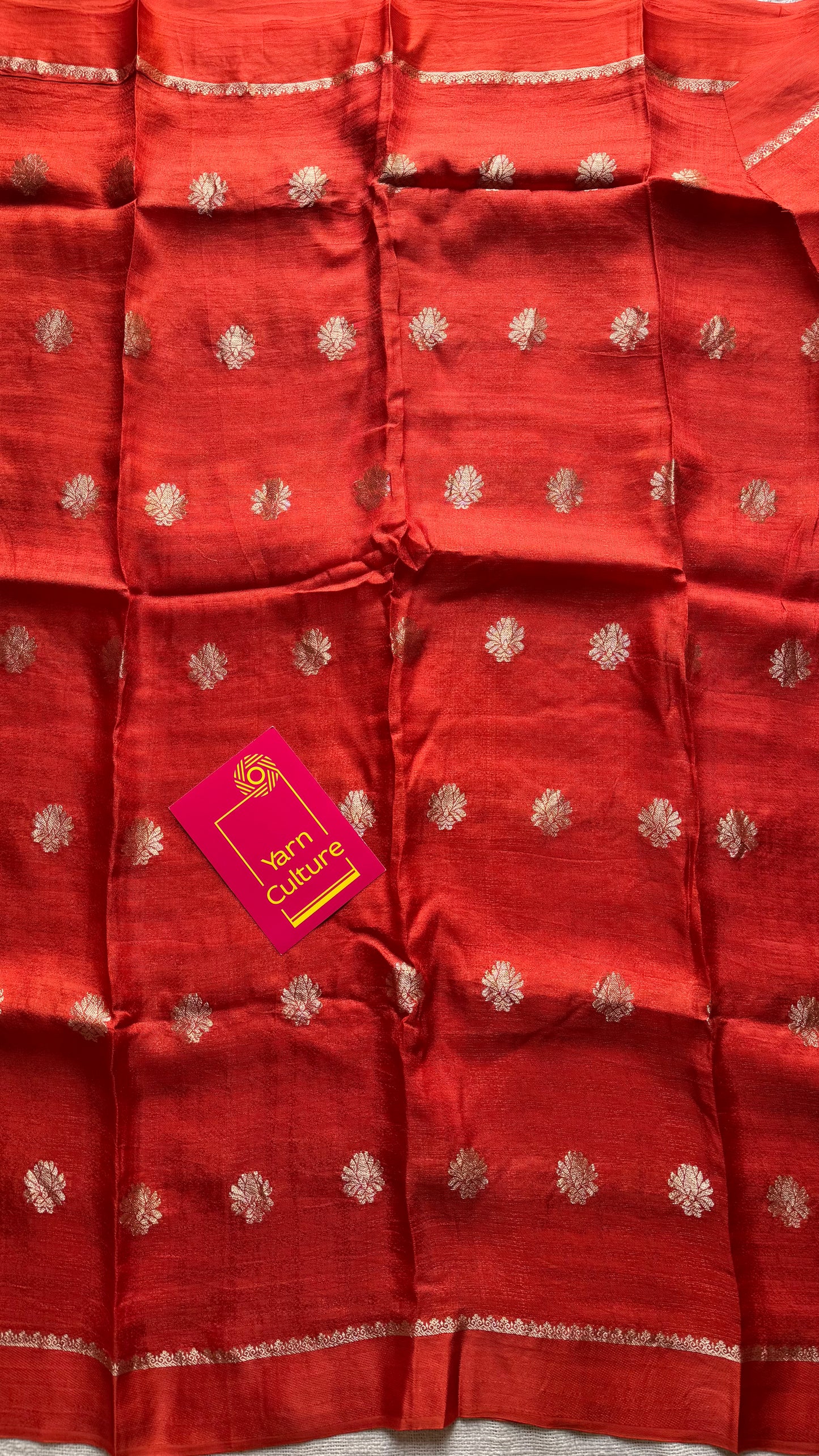 Rust orange in viscose soft silk with satin border, jacquard zari motifs - YCDOSFE200