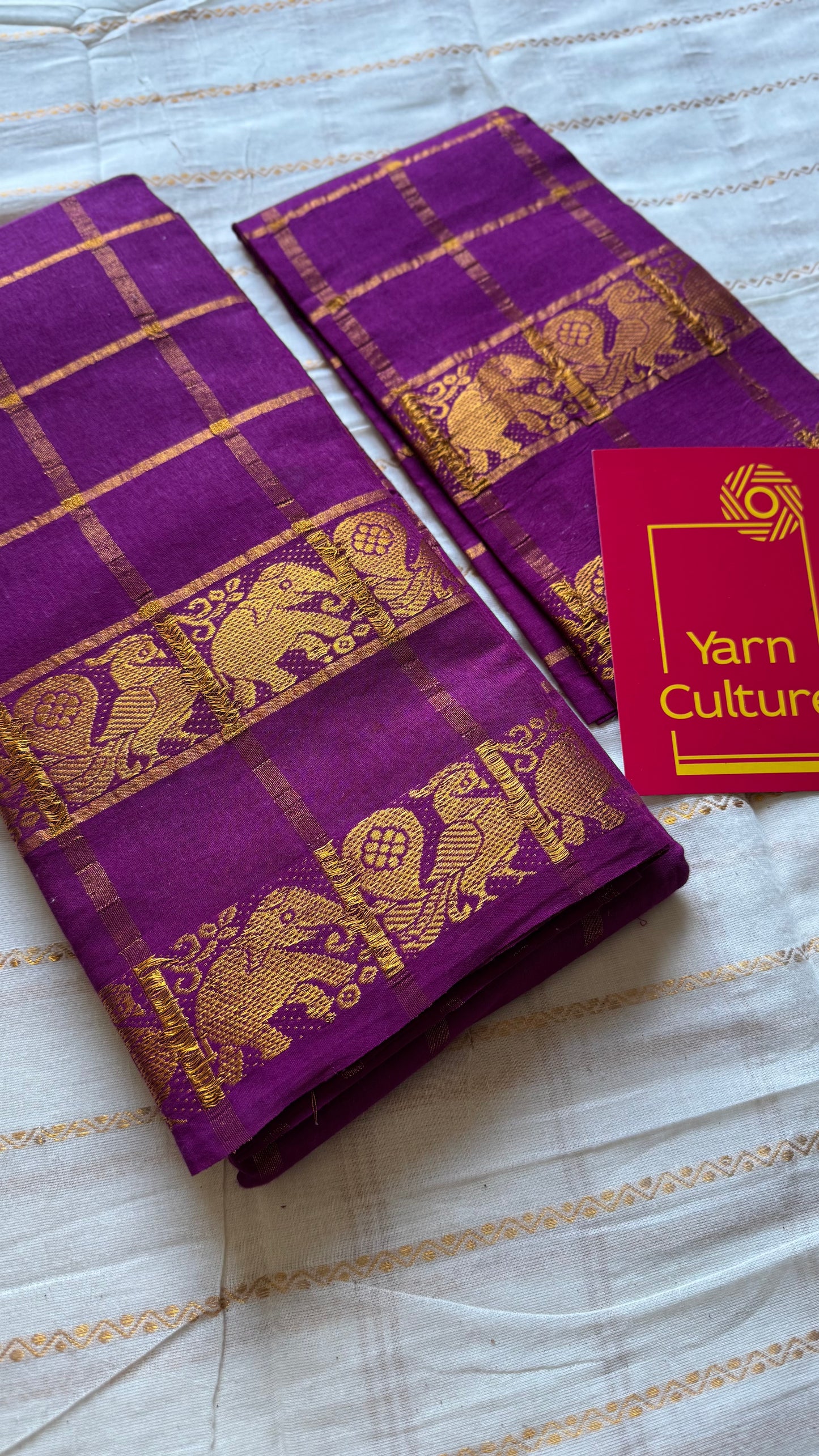 Purple pink (vadamalli) pavithra kattam with motif double border, kattuchayam dyed madurai cotton saree - YCCOTNMSAP179