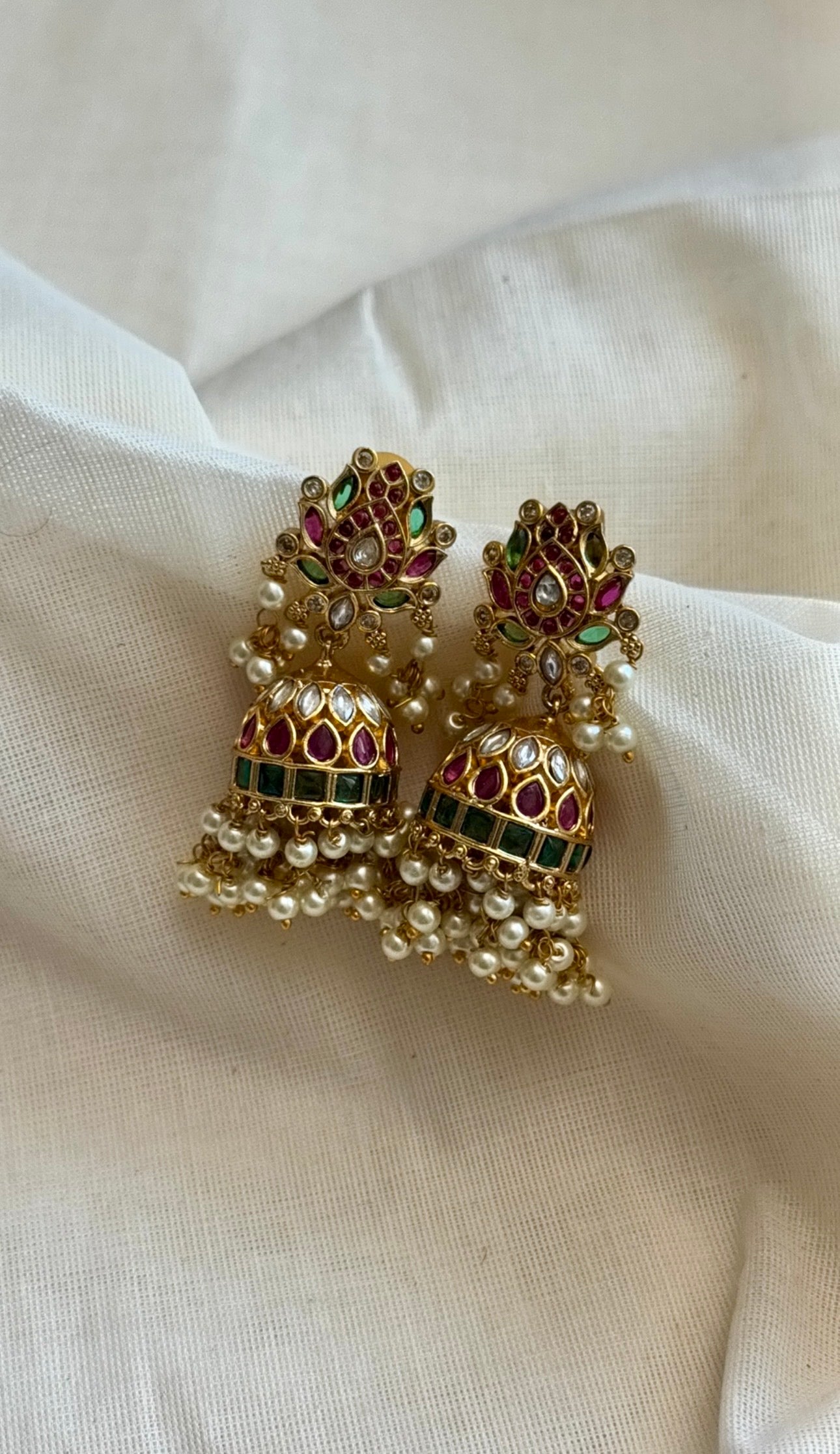 Ruby green pearl drops medium jhumka 1 - YCGPER828