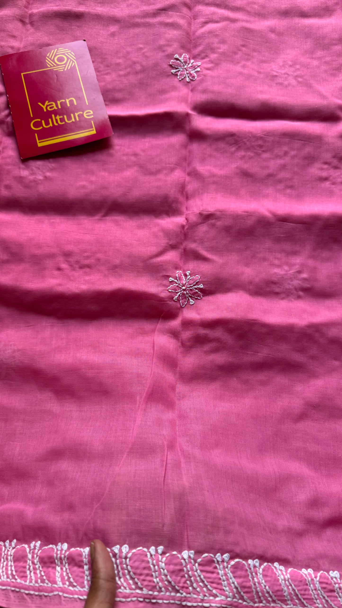 Zehra - persian pink hand-embroidered chikankari cotton saree - YCLCKFE421