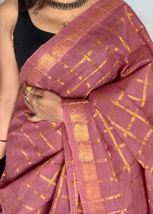 Light mauve pavithra kattam kattuchayam dyed madurai cotton saree - YCCOTNMSFE115