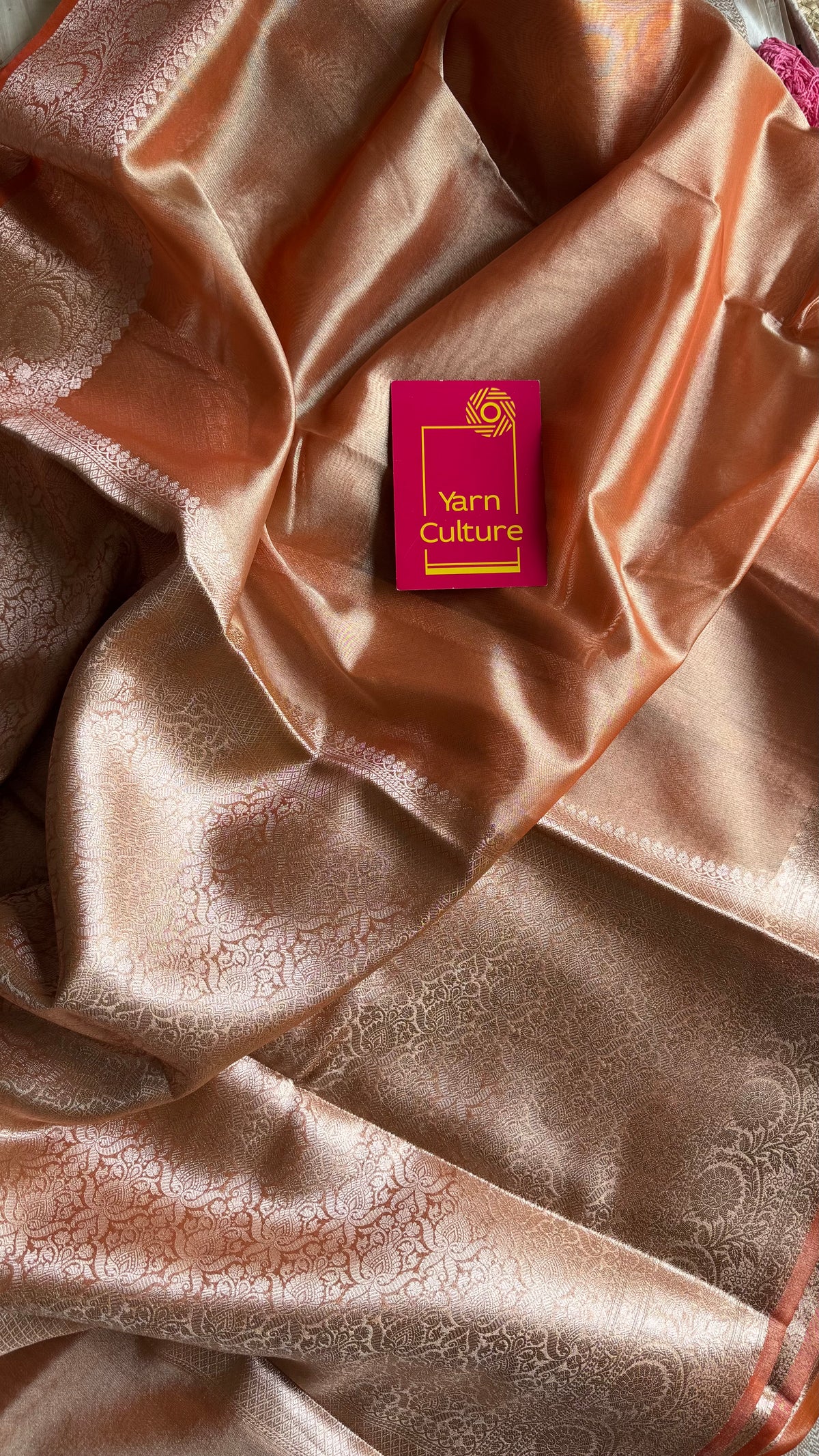 Orange tissue Banarasi saree with zari border - YCBLTOC87