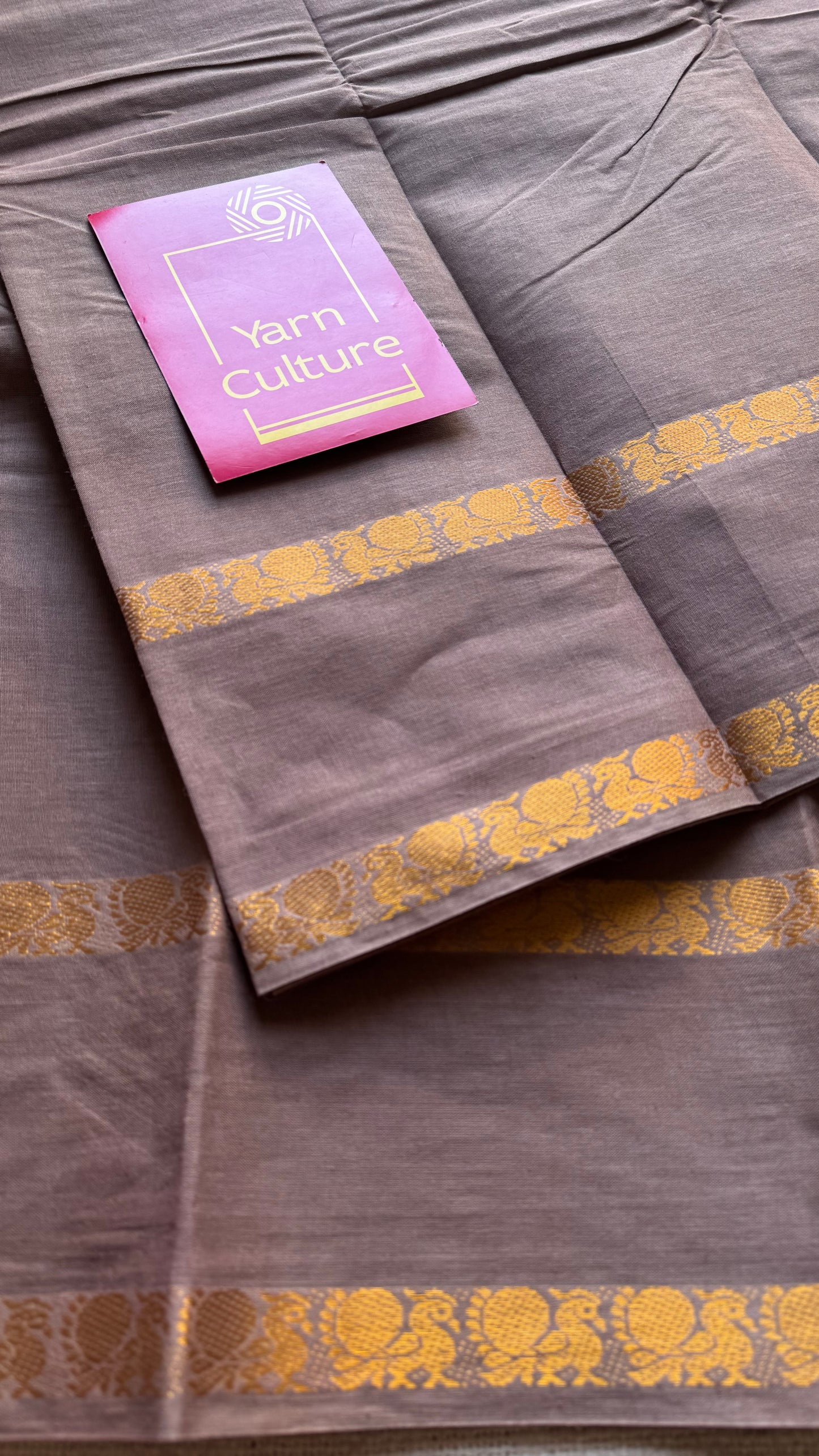 Light beige brown rettaipettu peacock double bordered, kattuchayam dyed madurai cotton saree - YCCOTNMSFE329