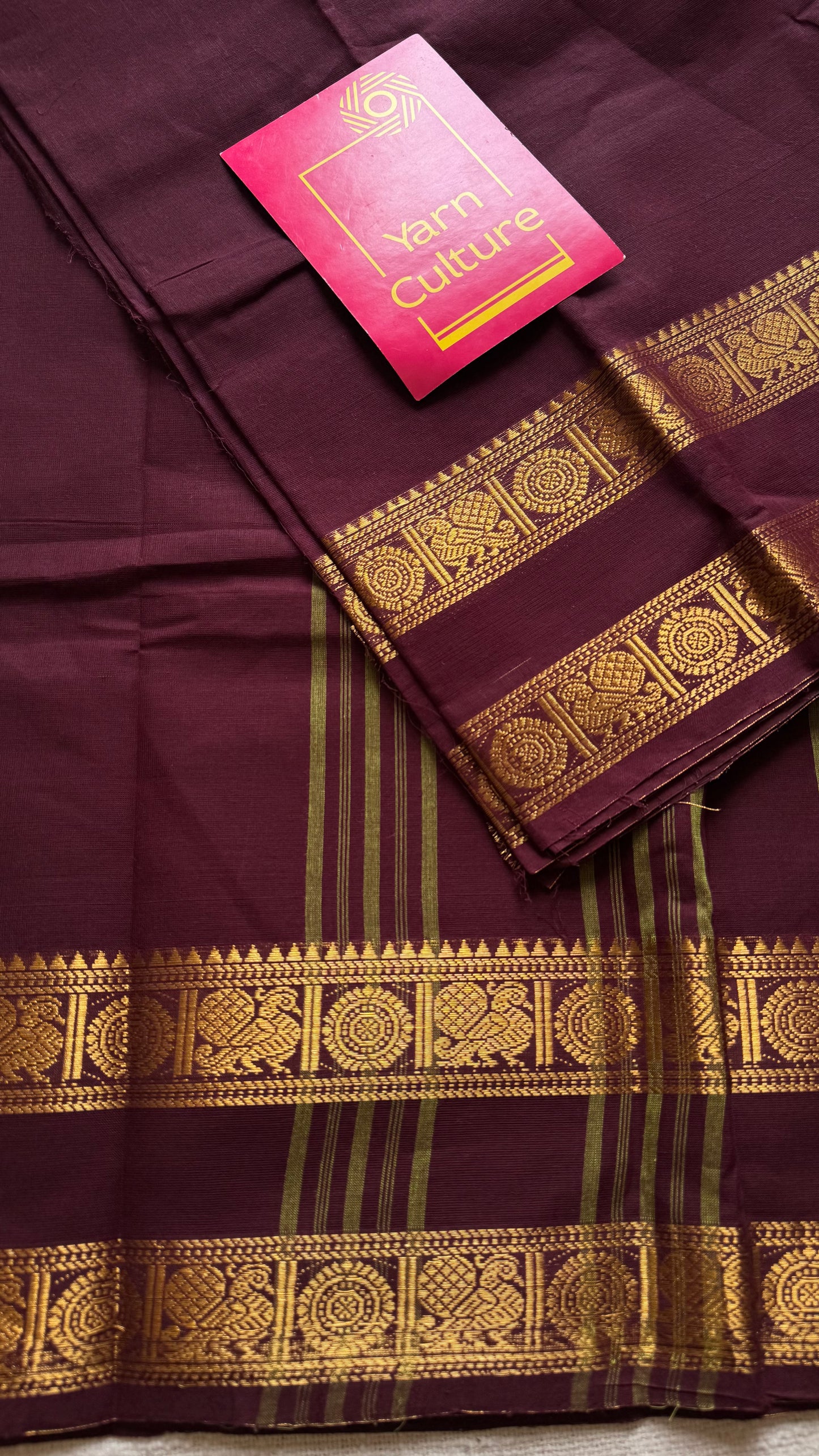 Kanchi cotton saree, dark maroon with rettaipet double zari border - YCCOTNAP90