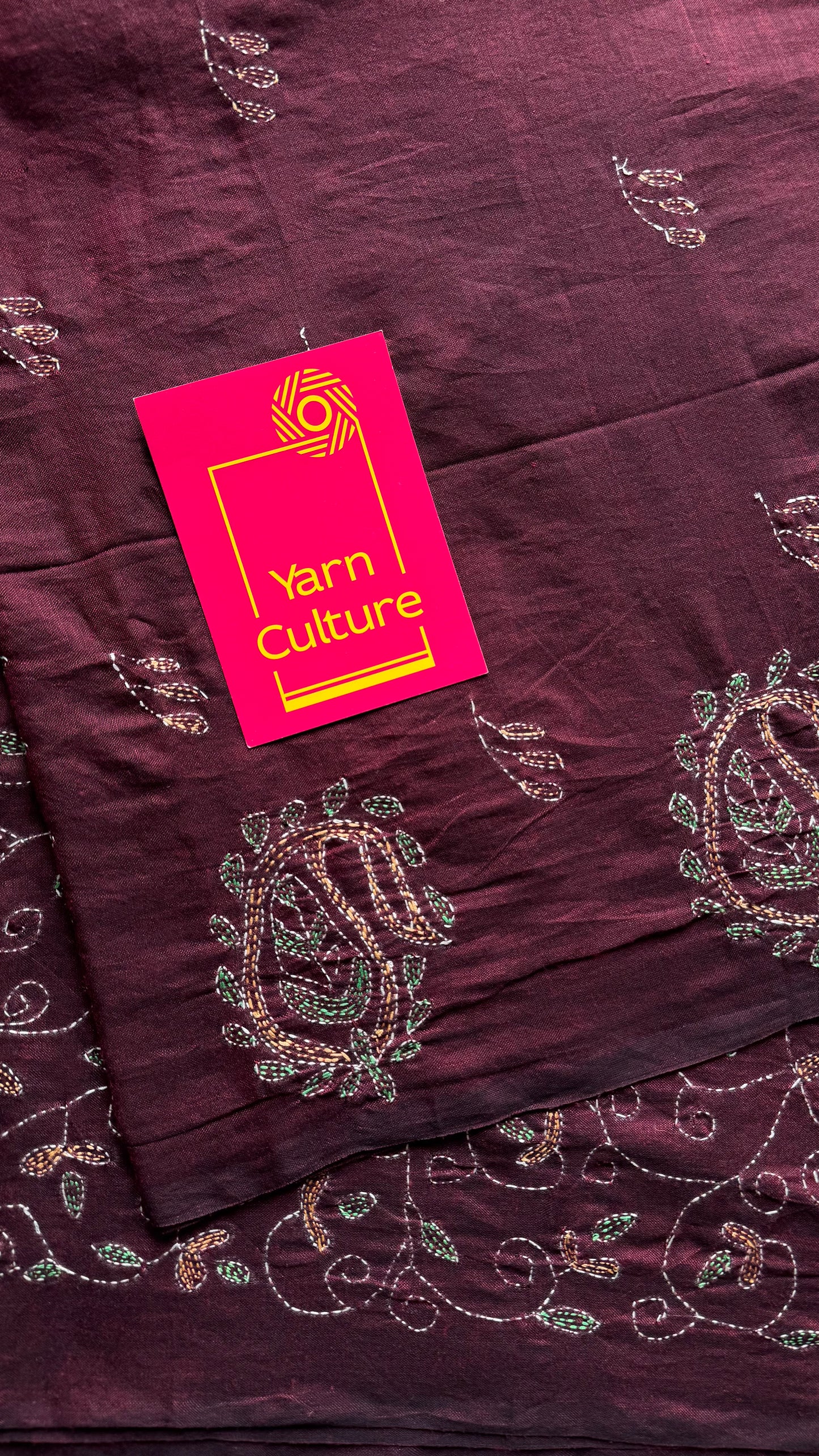Embroidered maroon kantha weave in soft cotton - YCBCKKJA147