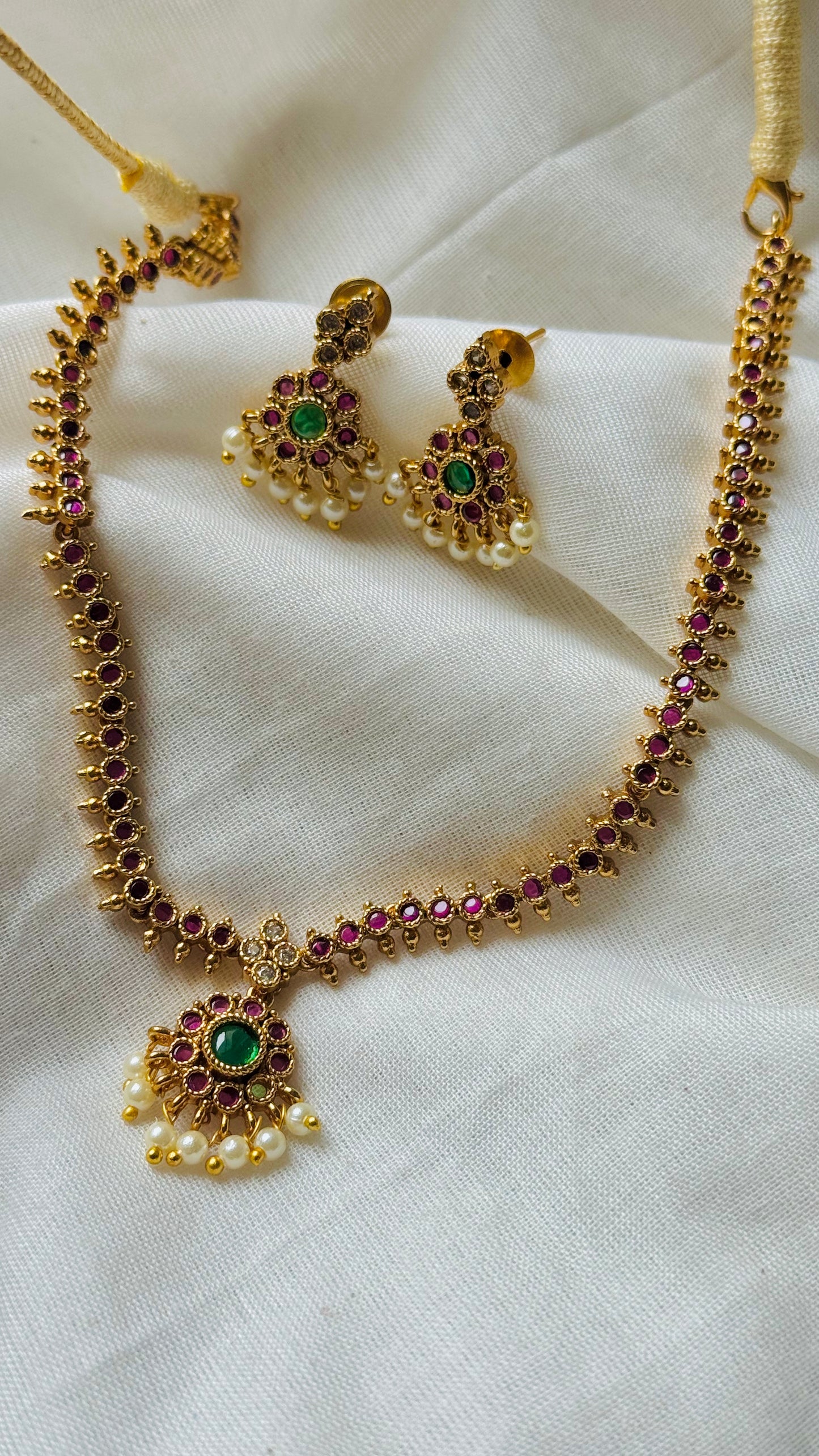Ruby stones attigai with pendant, with earrings - YCGPNP780
