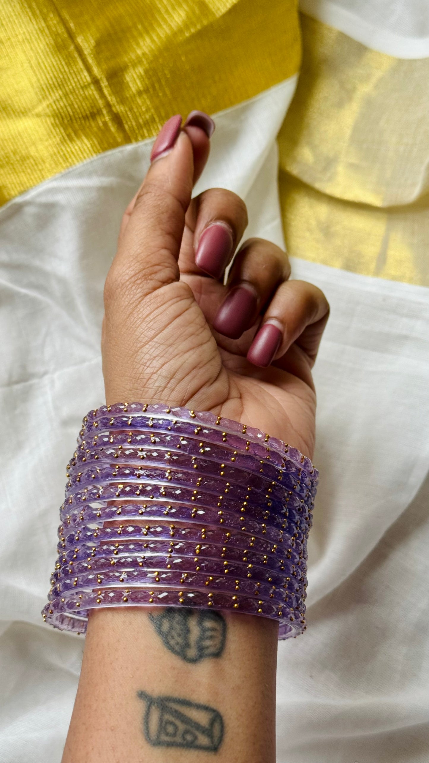 Lavender raindrop glass bangles, set of 12 - YCBANGL851