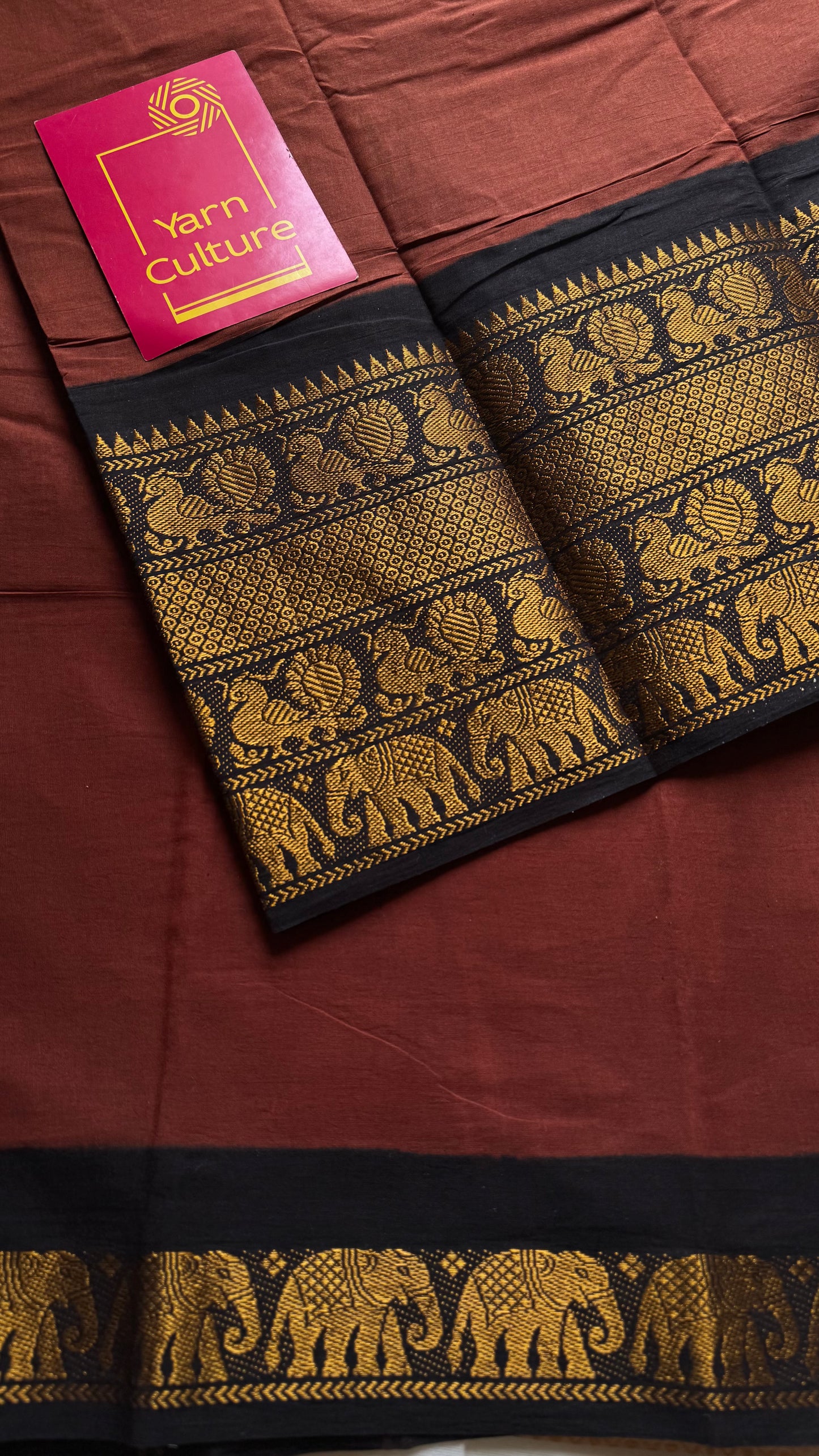 Brown long border sungudi with black contrast, kattuchayam dyed madurai cotton - YCCOTNMSAP129